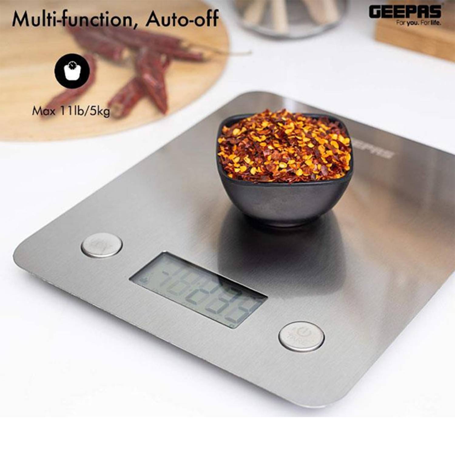 Geepas Silver Kitchen Scale With LCD Display Geepas Silver Kitchen Scale With LCD Display
