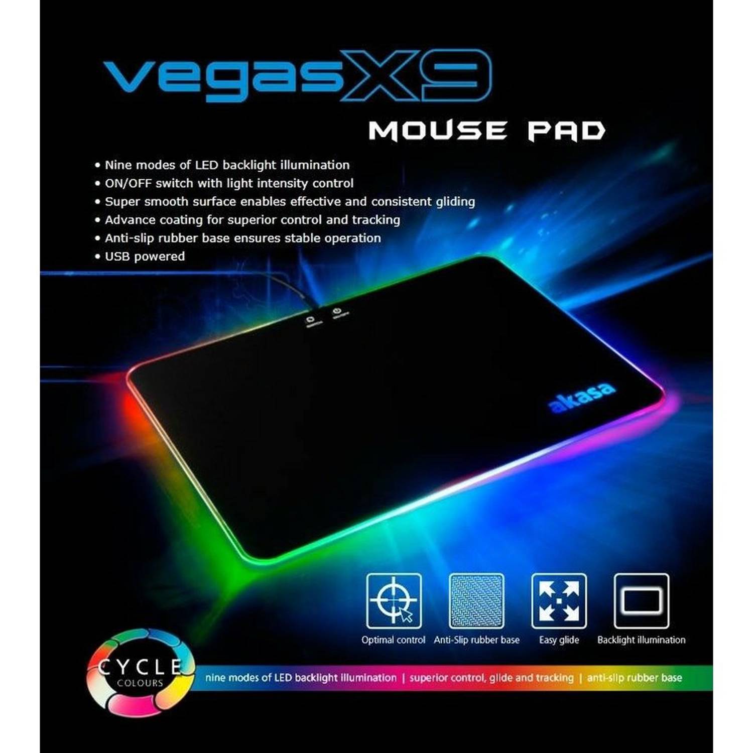 Akasa Vegas X9 Led RGB Gaming Mouse Pad Black Akasa Vegas X9 Led RGB Gaming Mouse Pad Black