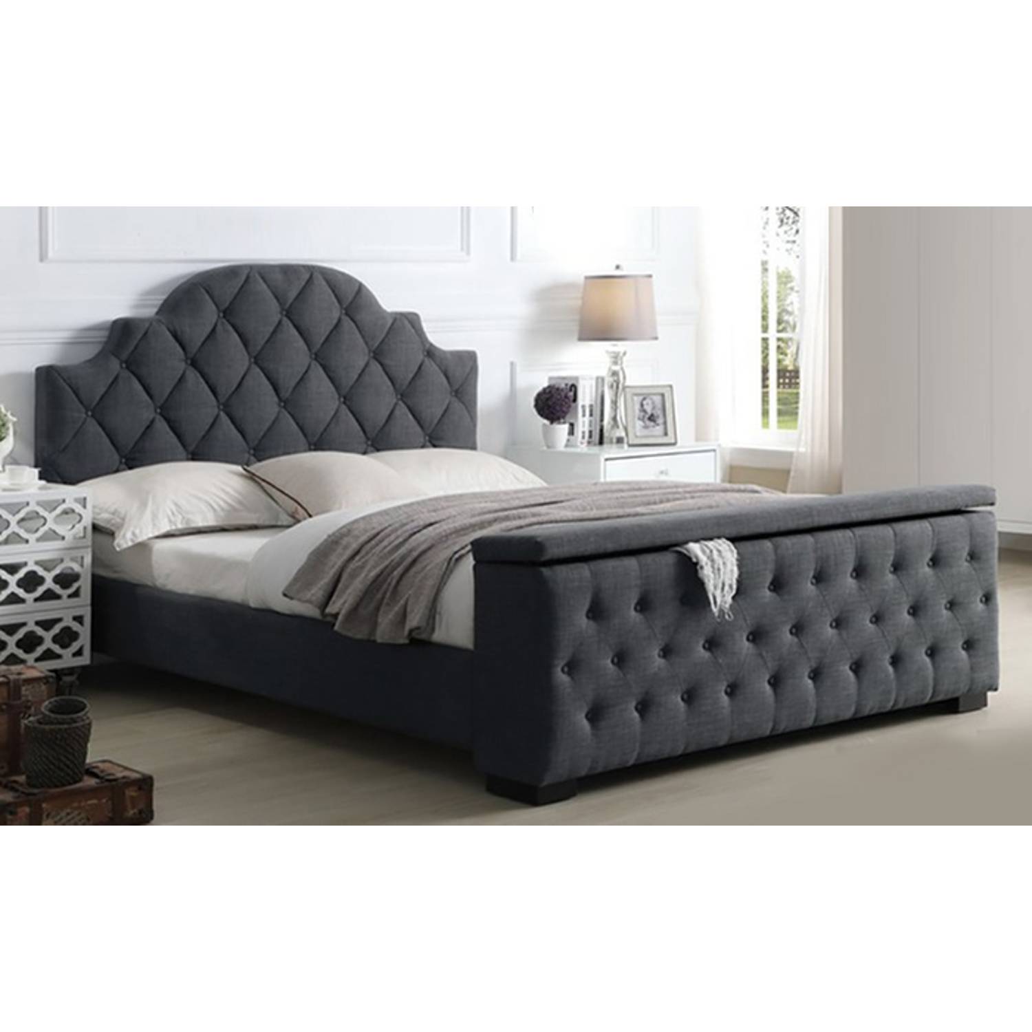 Footboard Storage Bed Super King with Mattress Grey Footboard Storage Bed Super King with Mattress Grey
