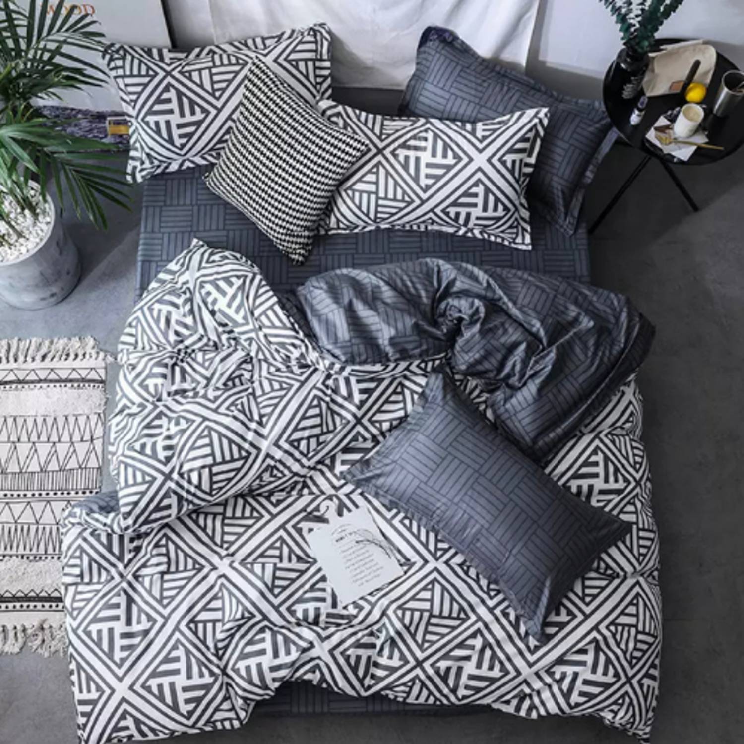 Luna Home Queen/double Size 6 Pieces Bedding Set Without Filler ,gray Geometric Design Luna Home Queen/double Size 6 Pieces Bedding Set Without Filler ,gray Geometric Design