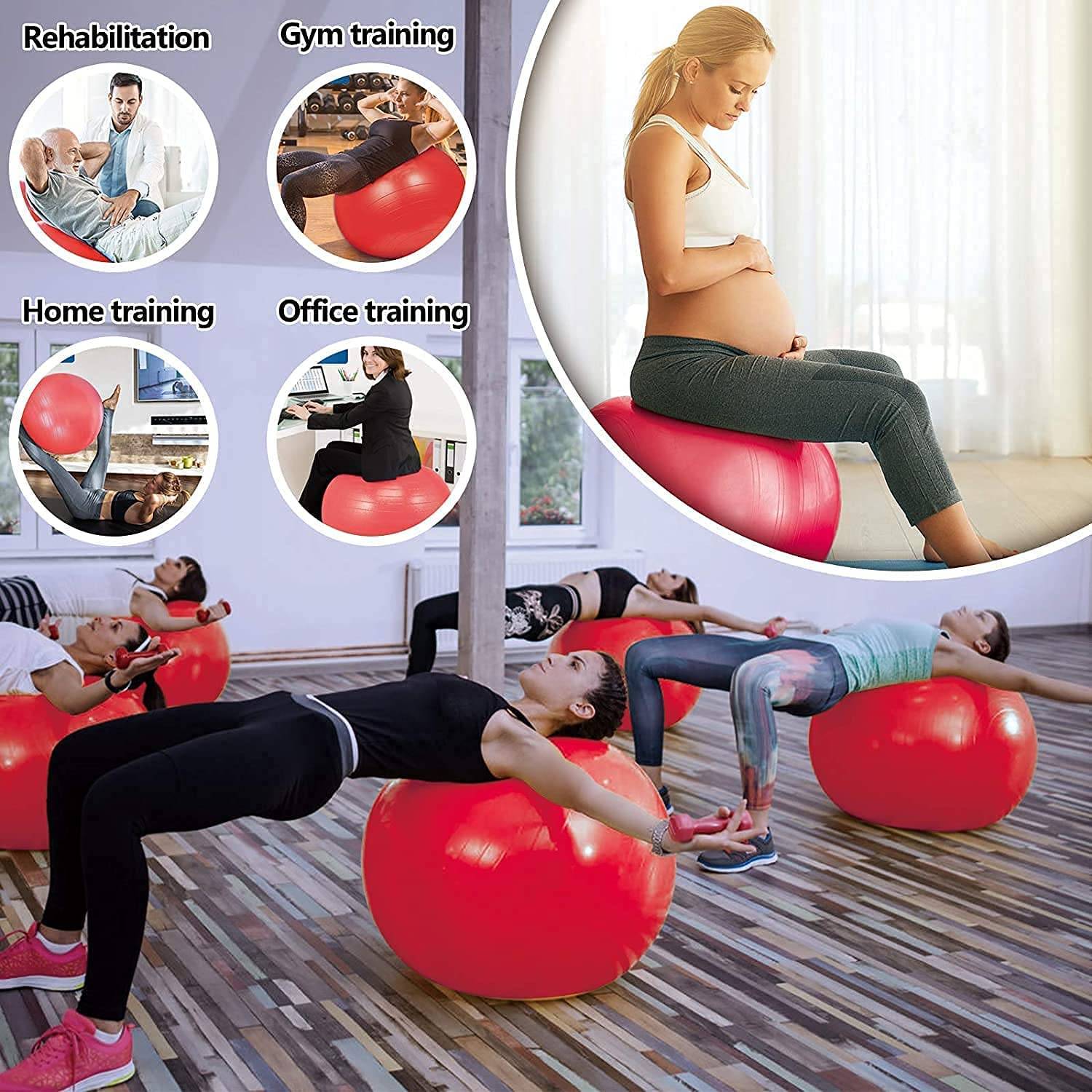 ULTIMAX Yoga Ball Exercise Fitness Core Stability Balance Strength Anti-Burst Prenatal Birthing Yoga ball for Office Home Gym Design Balance Ball Pilates Core and Workout Ball - 75 cm (Red) ULTIMAX Yoga Ball Exercise Fitness Core Stability Balance Strength Anti-Burst Prenatal Birthing Yoga ball for Office Home Gym Design Balance Ball Pilates Core and Workout Ball - 75 cm (Red)