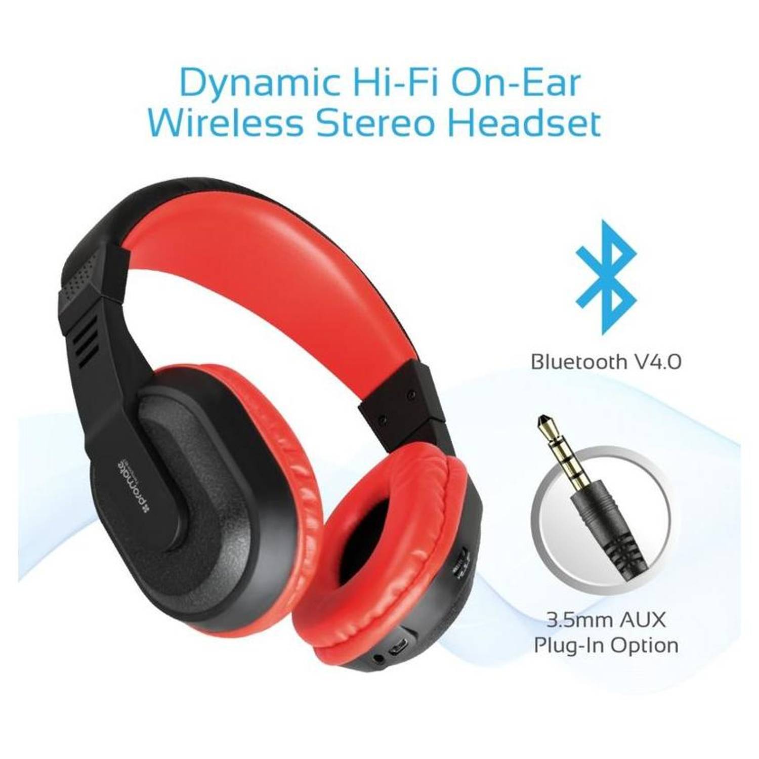 Promate Rechargeable Over-Ear Wireless Stereo Headset with Hi-Fi Sound Red Promate Rechargeable Over-Ear Wireless Stereo Headset with Hi-Fi Sound Red