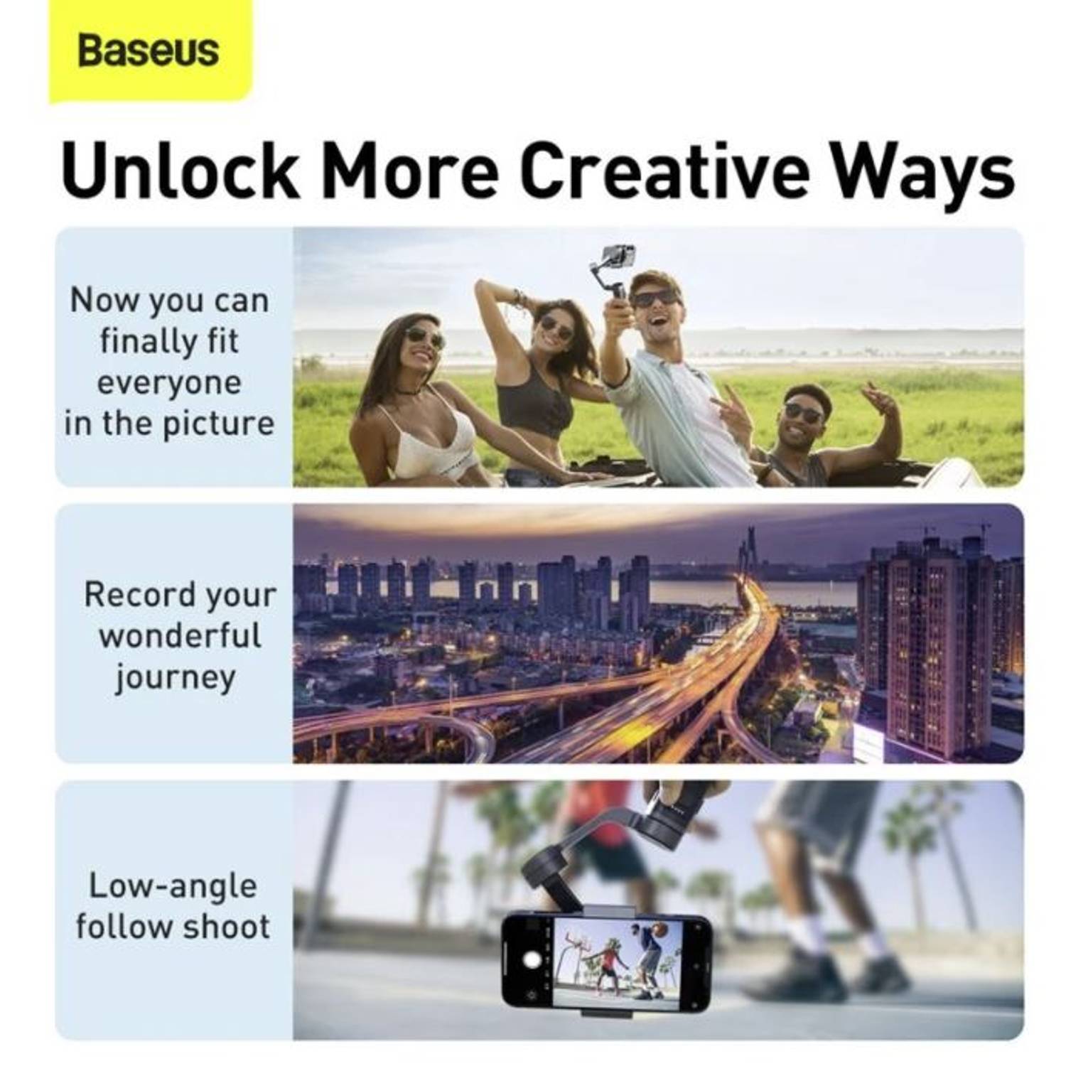 Baseus 4500mAh Handheld Folding 3-Axis Gimbal Stabilizer for Smartphones Video, Vlog Pocket Phone Baseus 4500mAh Handheld Folding 3-Axis Gimbal Stabilizer for Smartphones Video, Vlog Pocket Phone