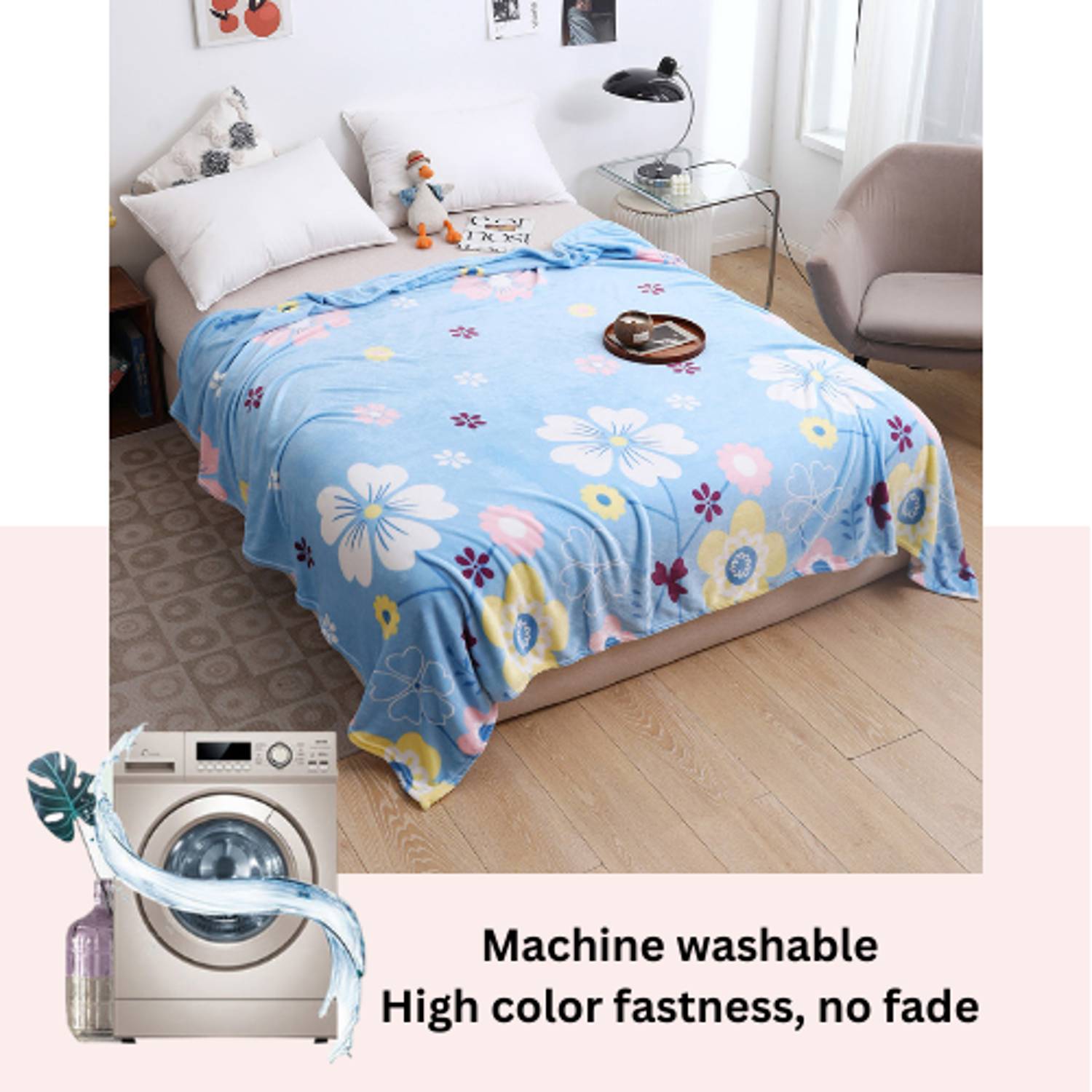 LUNA HOME Fleece Blanket 200*230cm Super Soft Throw Sky Blue Color with Floral Design. LUNA HOME Fleece Blanket 200*230cm Super Soft Throw Sky Blue Color with Floral Design.