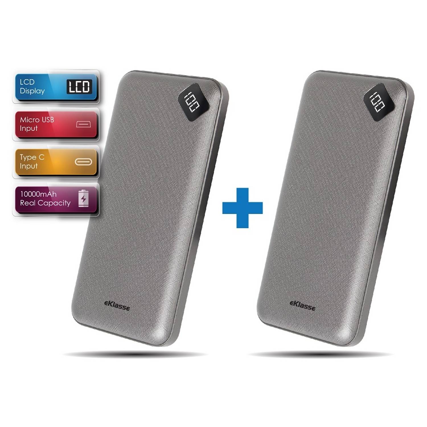 Eklasse LCD Power Bank 10000mAh 2.1A Grey Bundle Offer Eklasse LCD Power Bank 10000mAh 2.1A Grey Bundle Offer