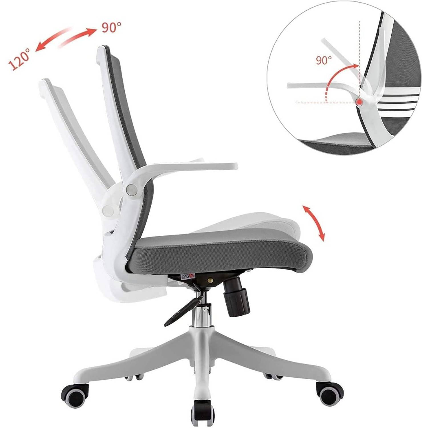 Mahmayi Ergonomic Office Chair, Swivel Desk Chair Height Adjustable Mesh Back Computer Chair With Lumbar Support, 90 Flip-up Armrest (grey) Mahmayi Ergonomic Office Chair, Swivel Desk Chair Height Adjustable Mesh Back Computer Chair With Lumbar Support, 90 Flip-up Armrest (grey)