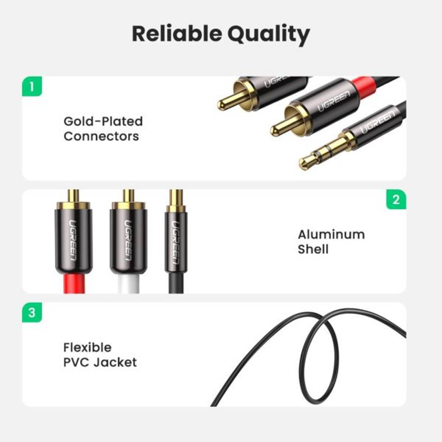 Ugreen 3.5mm To 2RCA Audio Splitter Cable 1m Black Ugreen 3.5mm To 2RCA Audio Splitter Cable 1m Black