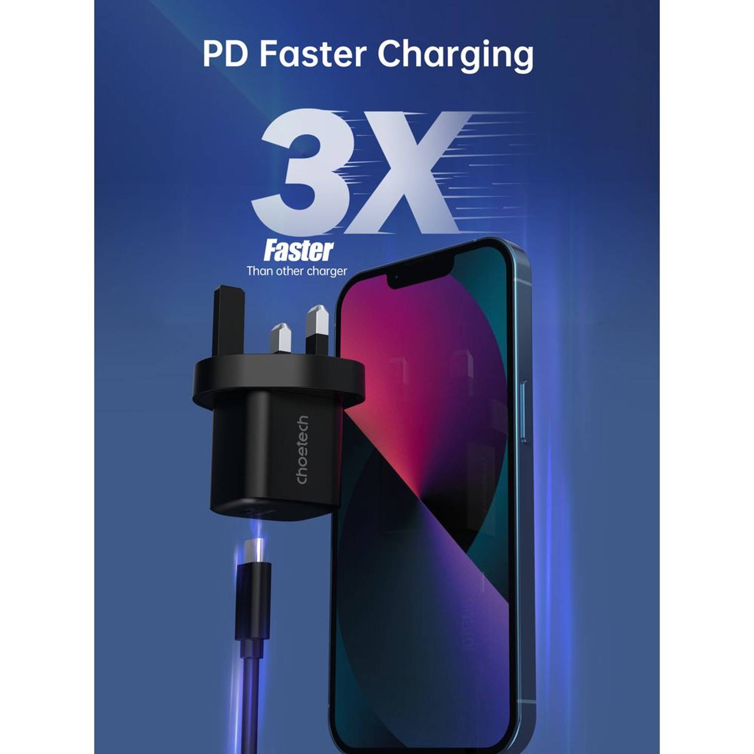 Choetech Single C Port UK Plug Wall Charger Black Choetech Single C Port UK Plug Wall Charger Black