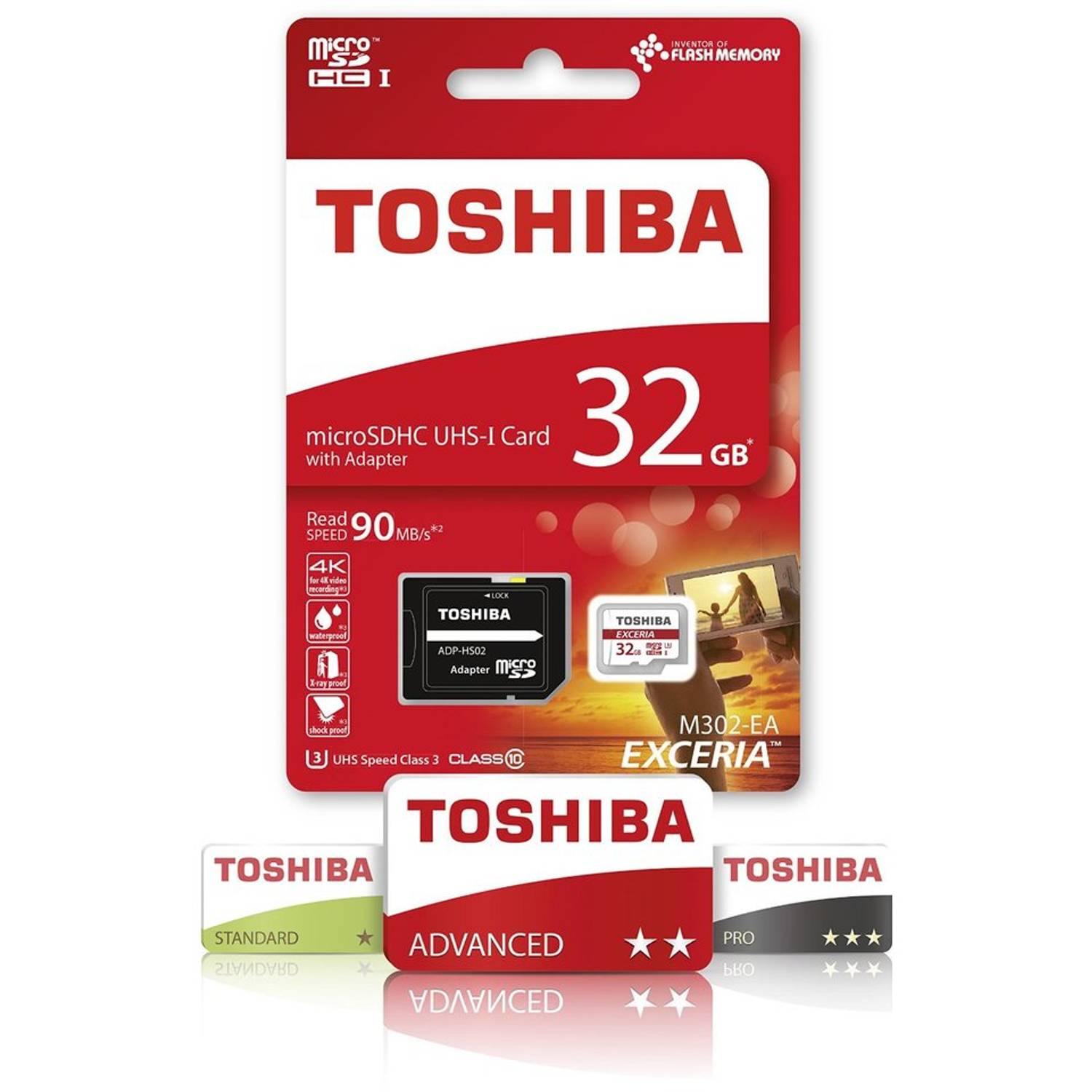 Toshiba THNM302R0320E M302 Exceria 90MBPS Micro SD Card 32GB Red W/ Adaptor Toshiba THNM302R0320E M302 Exceria 90MBPS Micro SD Card 32GB Red W/ Adaptor