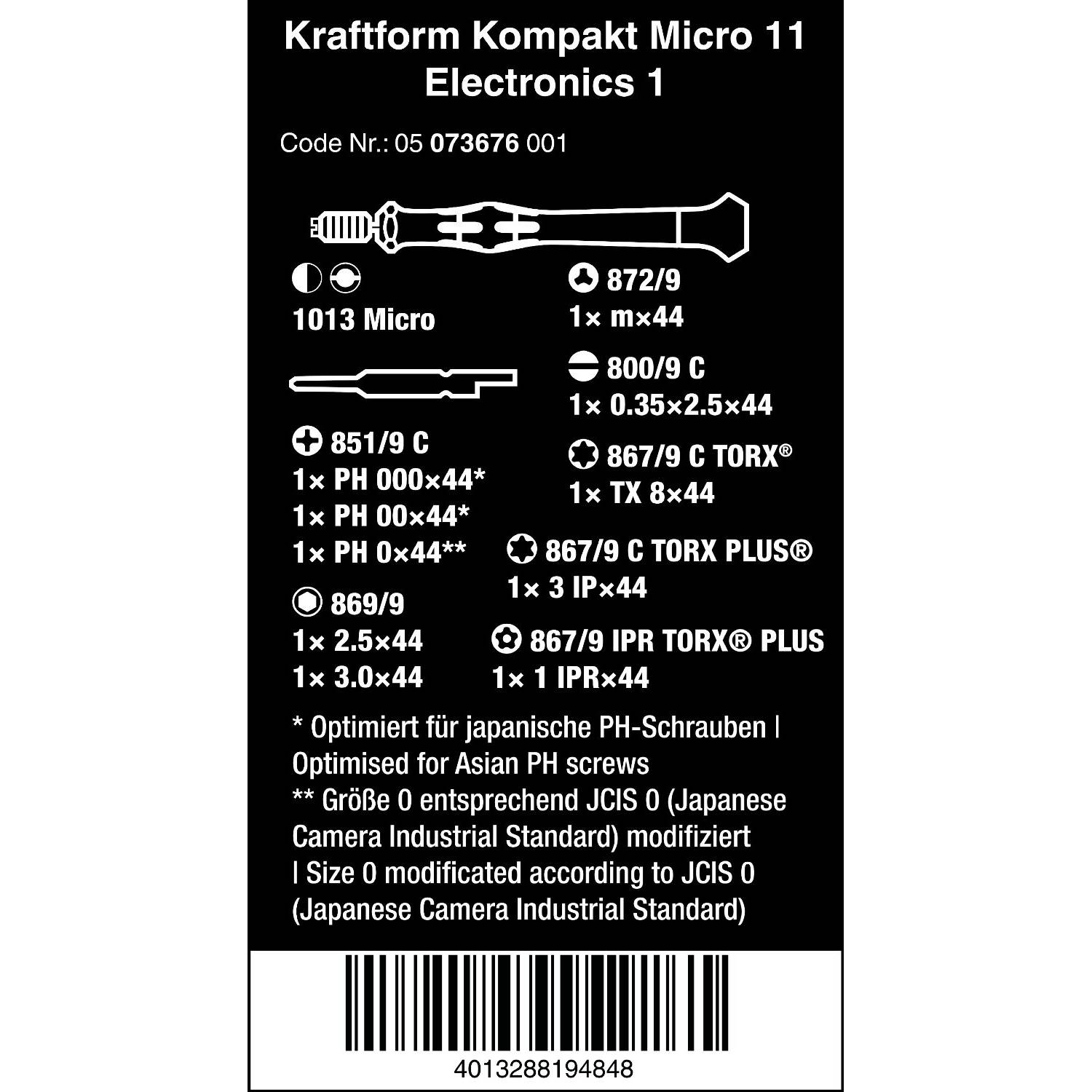 Wera Kraftform Kompakt Micro 11 Electronics 1, 11 Pieces Wera Kraftform Kompakt Micro 11 Electronics 1, 11 Pieces