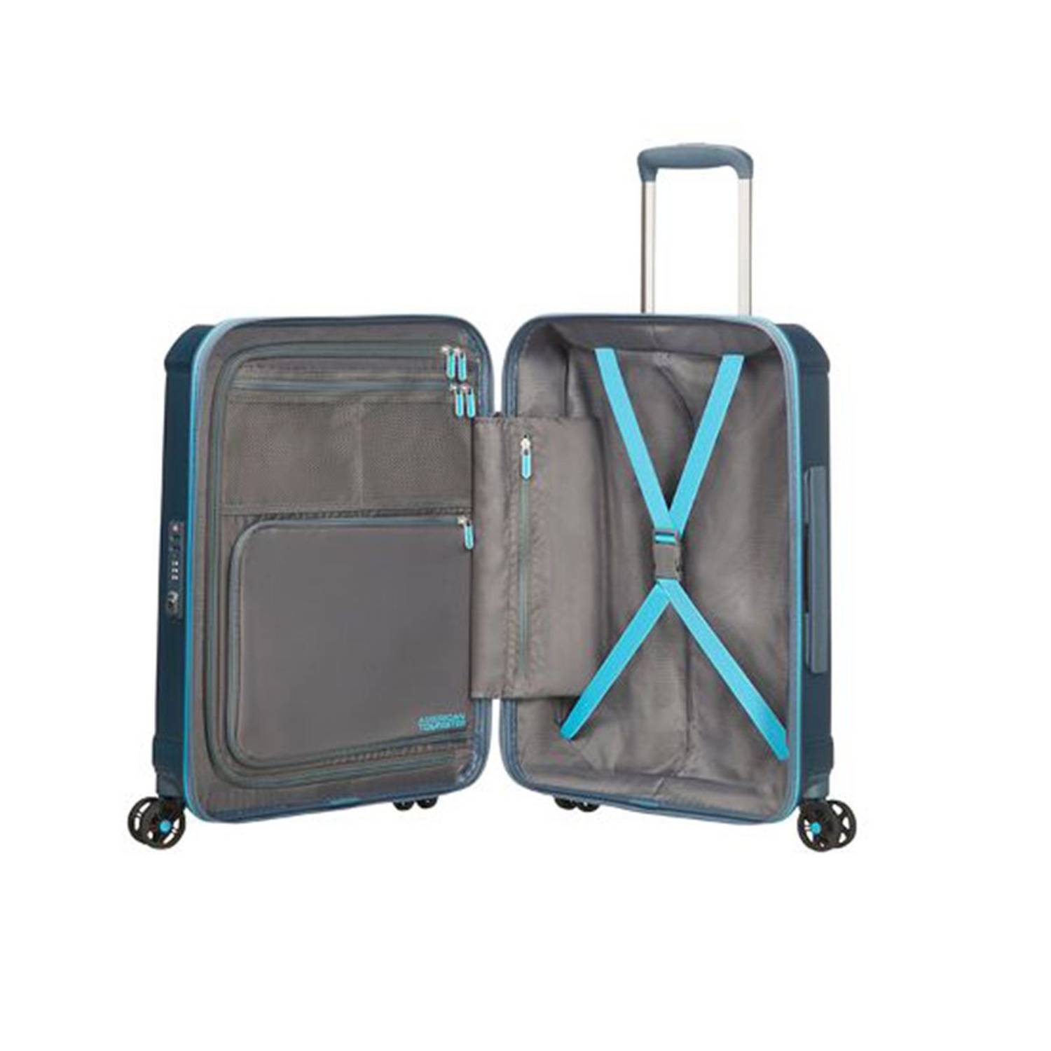 American Tourister Technum Next Spinner Luggage Bag 68 Cm Tsa Exp V1 Metallic Blue American Tourister Technum Next Spinner Luggage Bag 68 Cm Tsa Exp V1 Metallic Blue