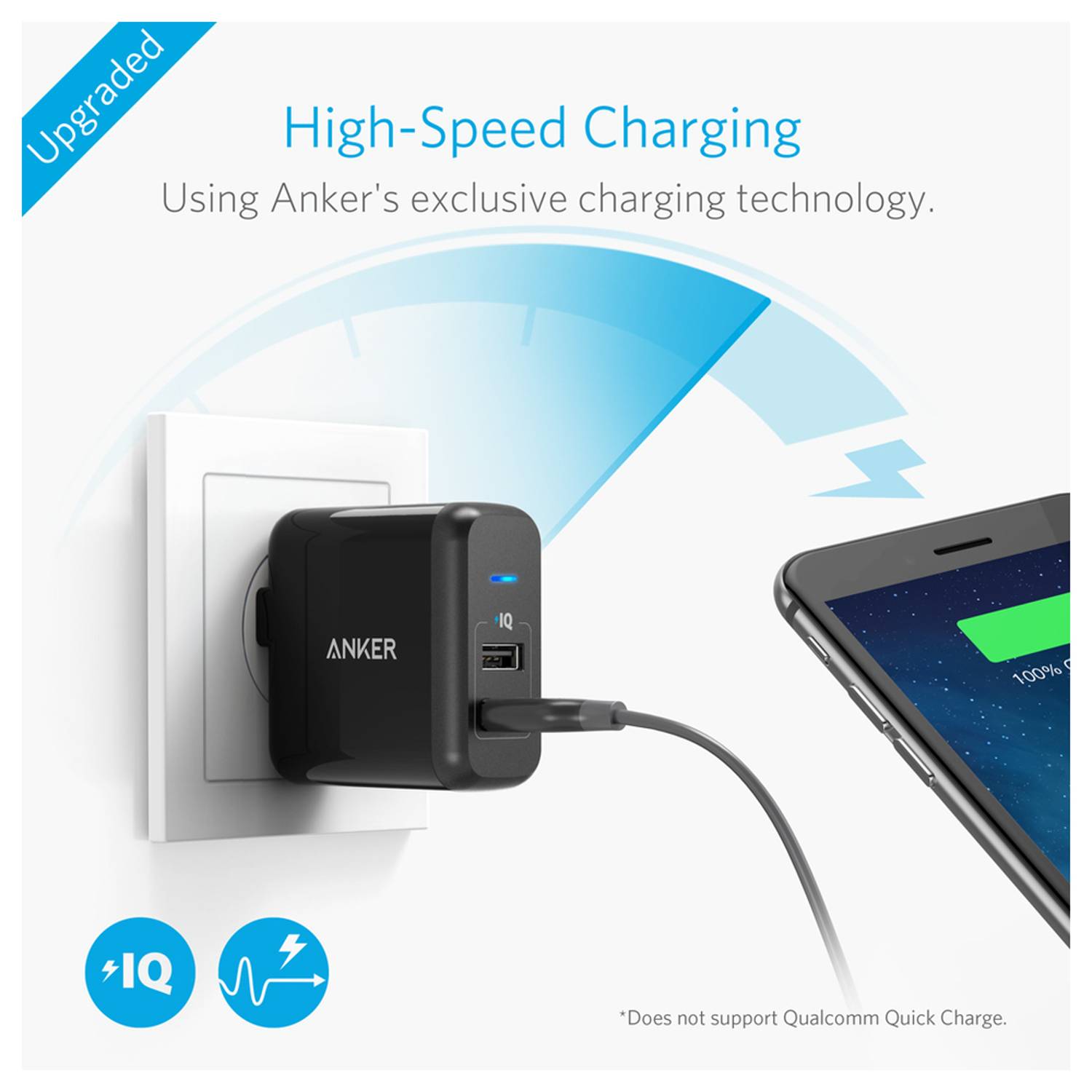 Anker 24W 2 Port USB Charger UK Black Anker 24W 2 Port USB Charger UK Black