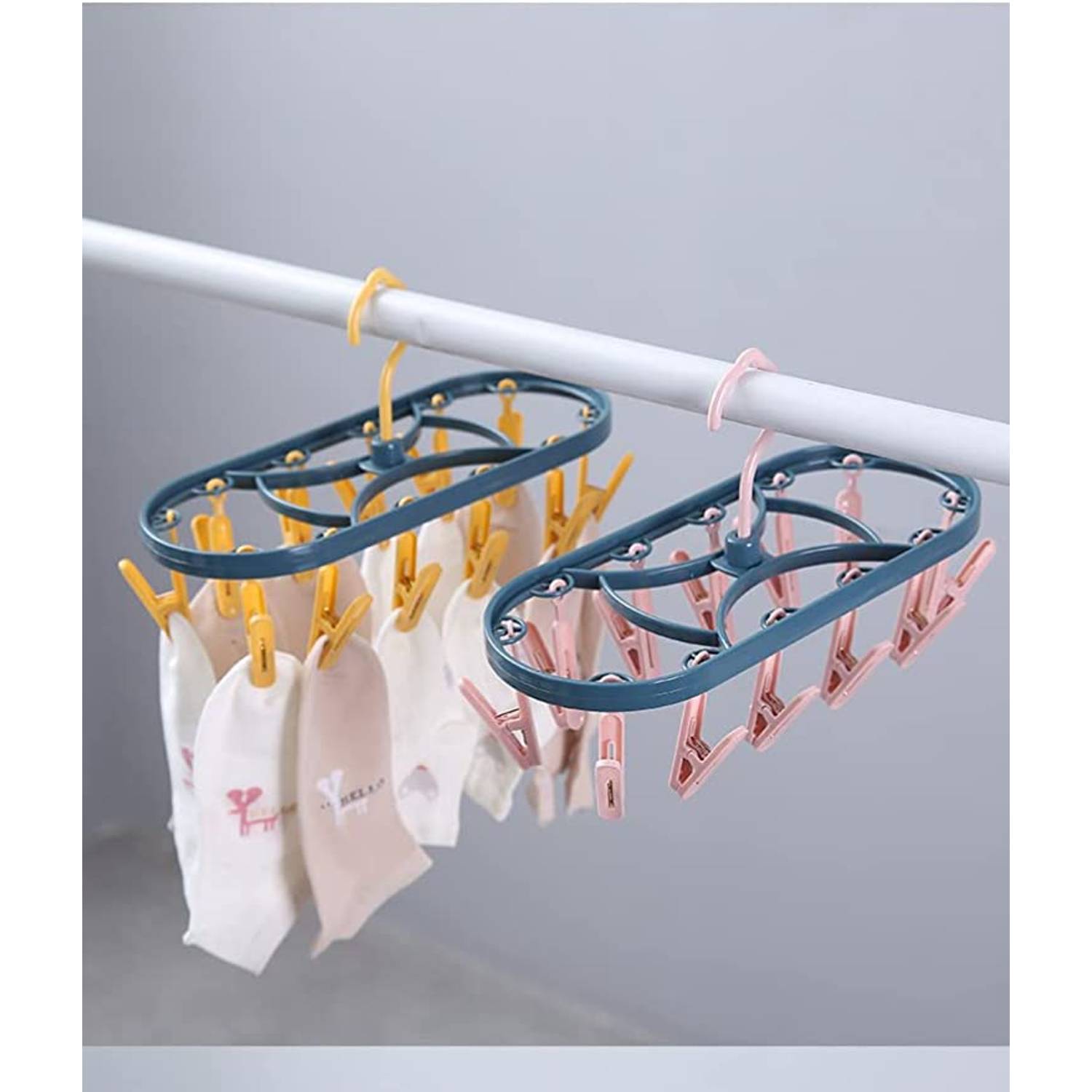 Margoun For Foldable Clothes Hanger Drying Rack With 12 Clips Plastic (2packs) Margoun For Foldable Clothes Hanger Drying Rack With 12 Clips Plastic (2packs)