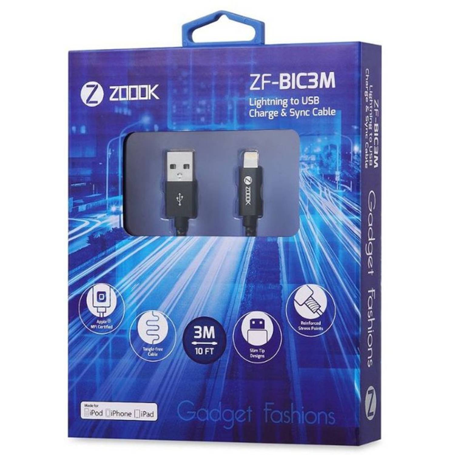 Zoook 3 In 1 Charging Cable 1m Black Zoook 3 In 1 Charging Cable 1m Black