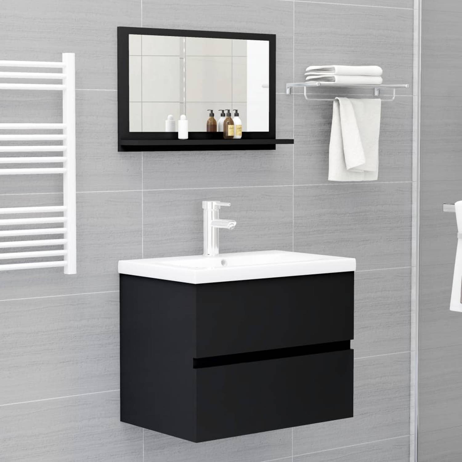 vidaXL Bathroom Mirror Black 60x10.5x37 cm Engineered Wood vidaXL Bathroom Mirror Black 60x10.5x37 cm Engineered Wood