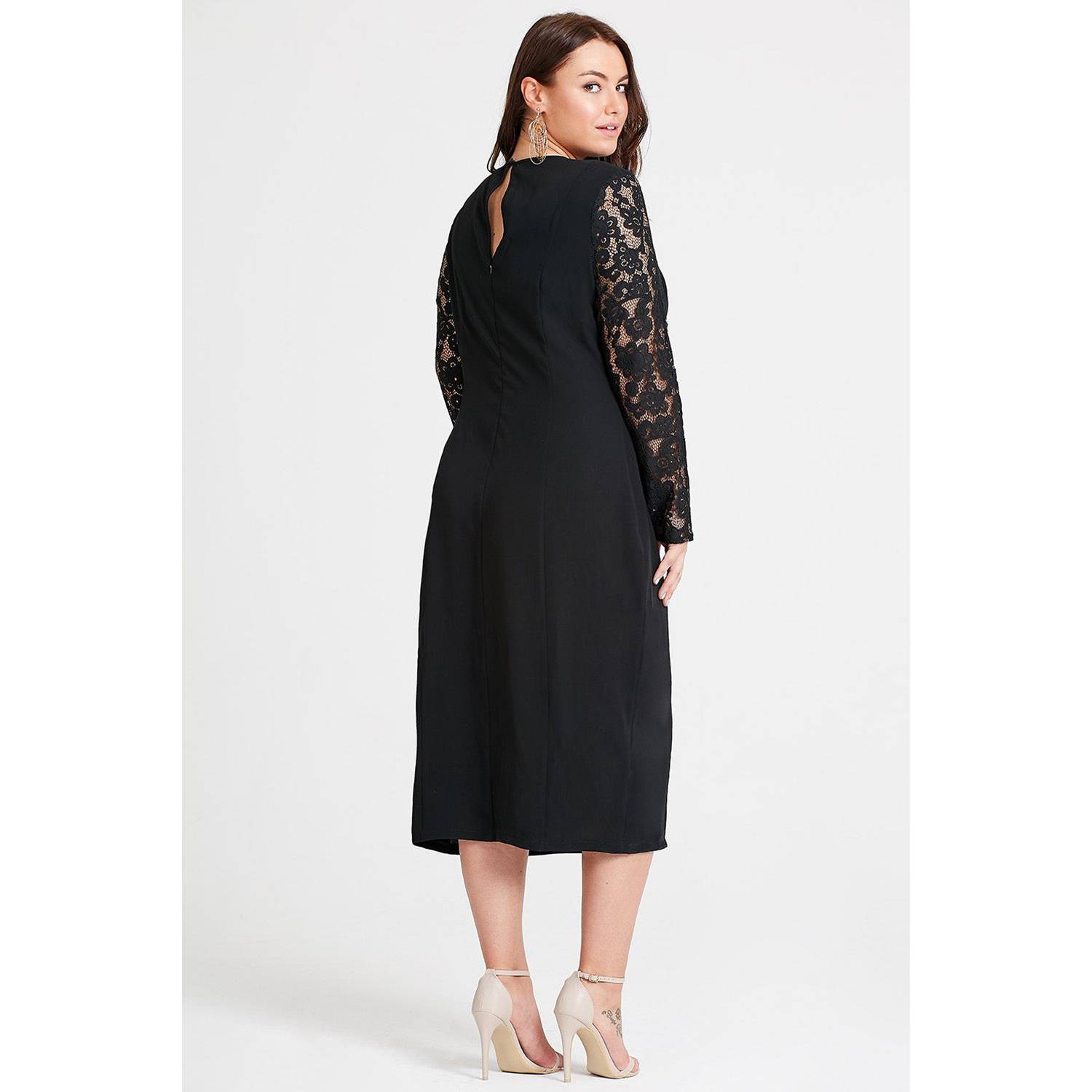 ELVI Black Portia Lace Insert Column Dress Size 16 ELVI Black Portia Lace Insert Column Dress Size 16