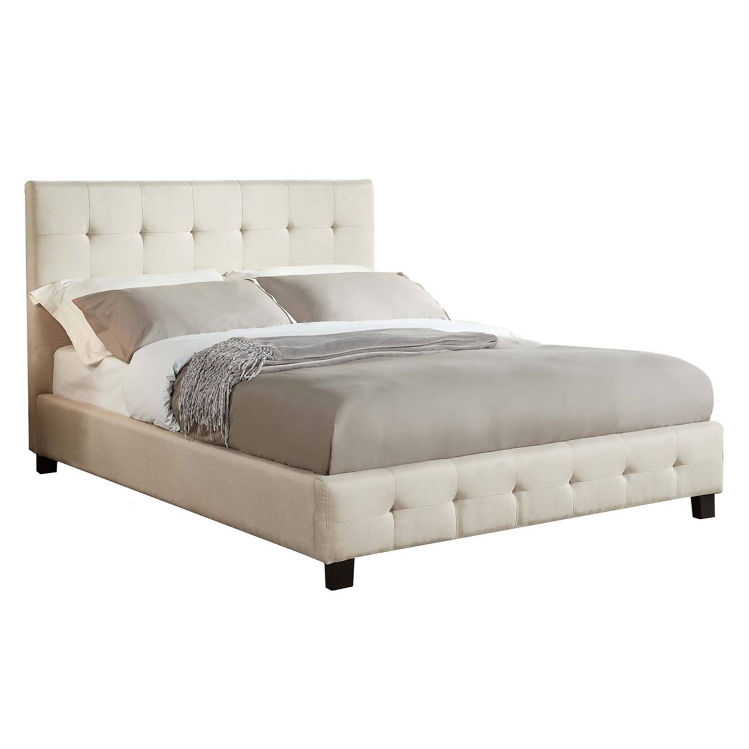 Alexis Cream Upholstered Blind Tufted Bed King Bed without Mattress Cream Alexis Cream Upholstered Blind Tufted Bed King Bed without Mattress Cream