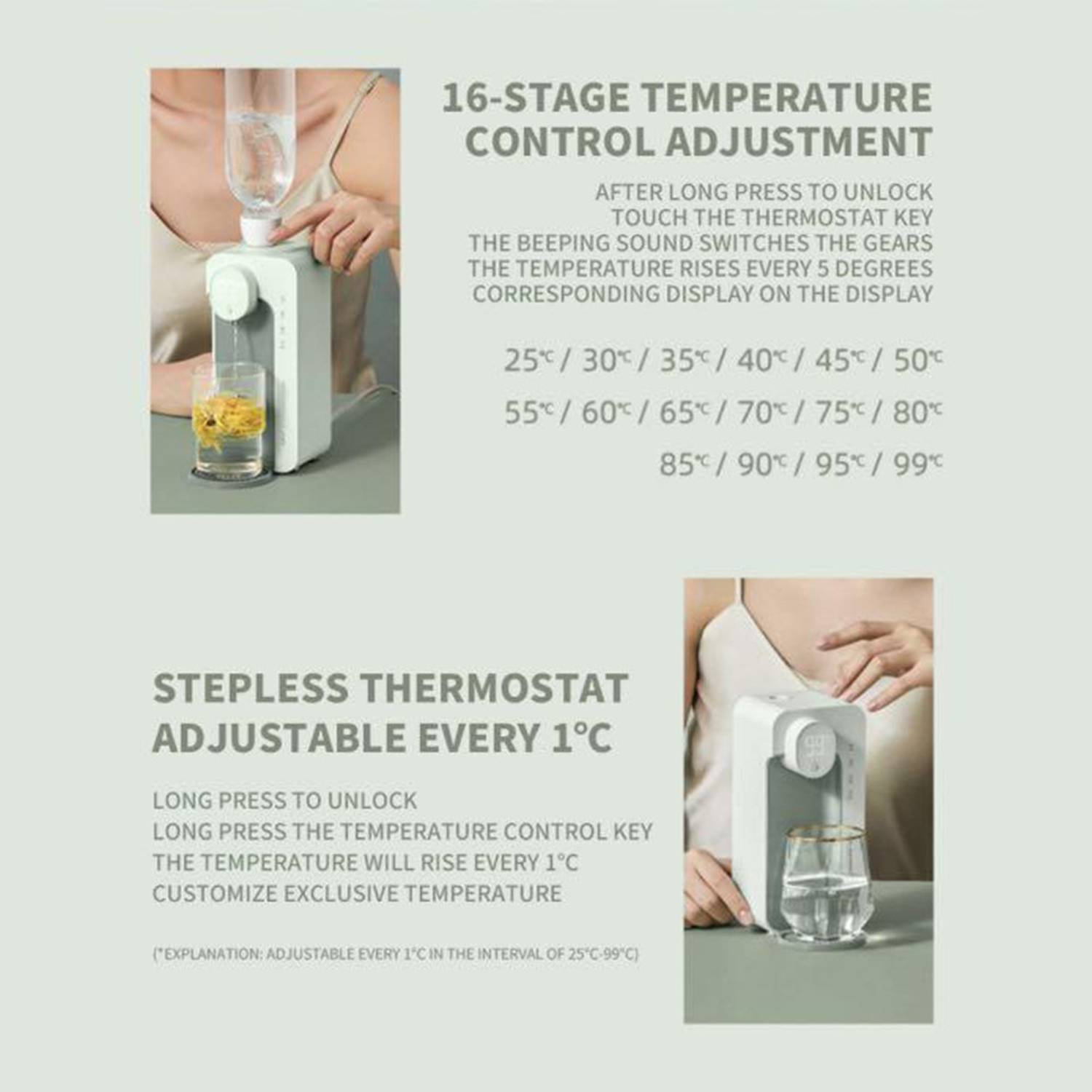 JMEY M2 Plus Portable Water Heater Dispenser With 16 Speed Temperature Control 3 Second Quick Heat 1.2L Water Tank - Green JMEY M2 Plus Portable Water Heater Dispenser With 16 Speed Temperature Control 3 Second Quick Heat 1.2L Water Tank - Green