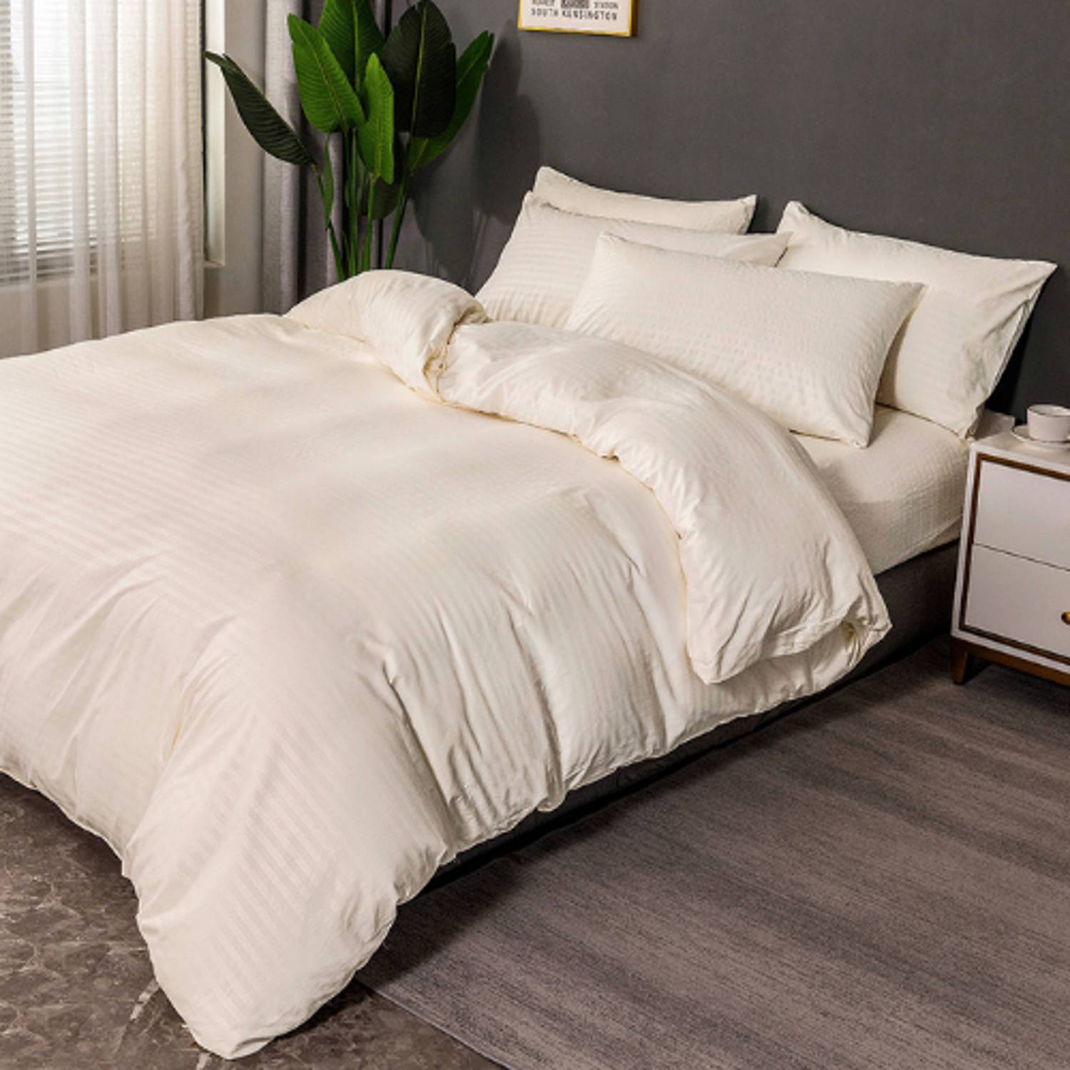 Deals For Less Luna Home - Without Filler 6 Pieces King Size, Striped Plain Cream Color Design, Bedding Set Deals For Less Luna Home - Without Filler 6 Pieces King Size, Striped Plain Cream Color Design, Bedding Set