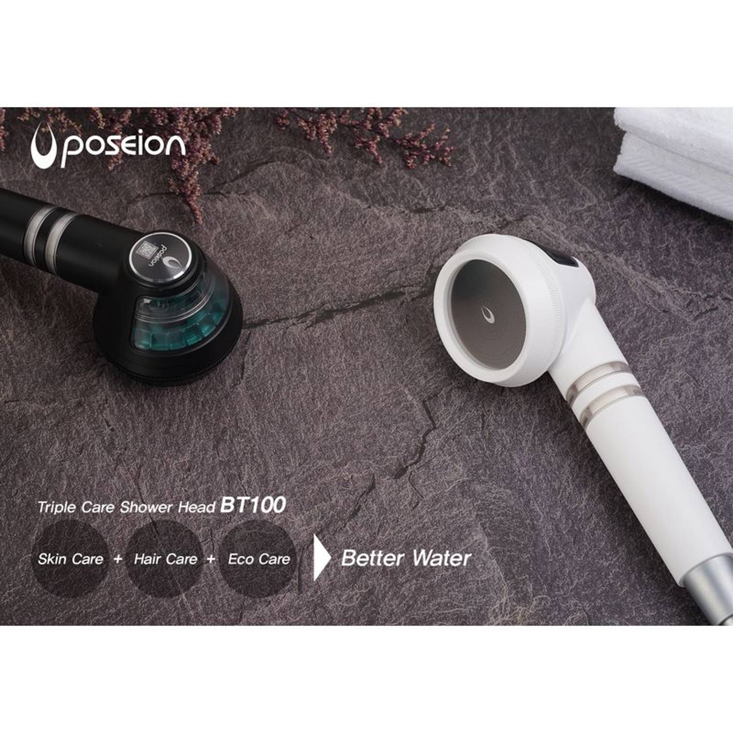 Poseion BT100MB Triple Care Shower Head Snow Matt Black Poseion BT100MB Triple Care Shower Head Snow Matt Black