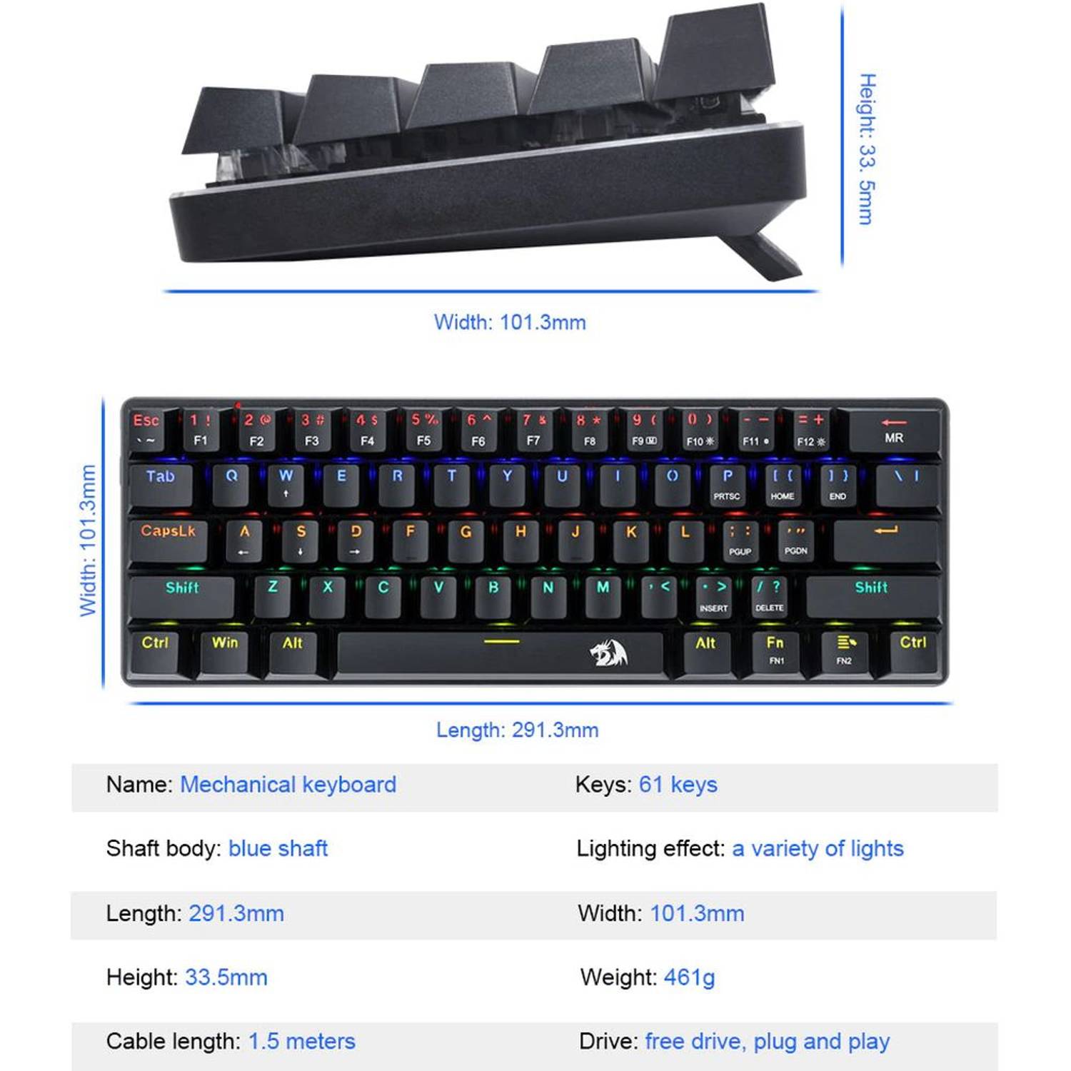 Redragon Jax Gaming Mechanical Keyboard With Brown Switch Black Redragon Jax Gaming Mechanical Keyboard With Brown Switch Black