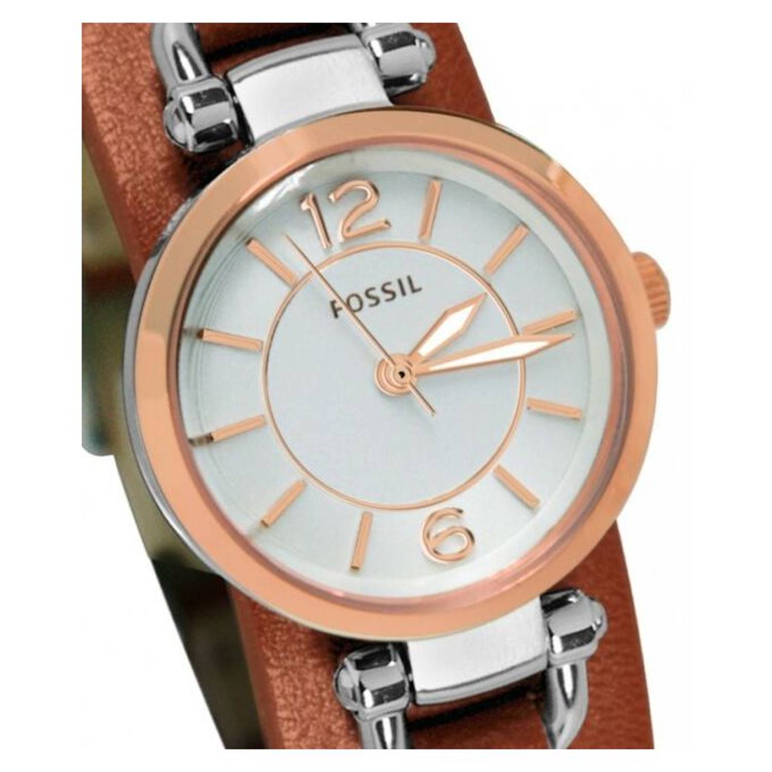 Fossil ES3855 Georgia White Dial Brown Leather Women's Watch Fossil ES3855 Georgia White Dial Brown Leather Women's Watch