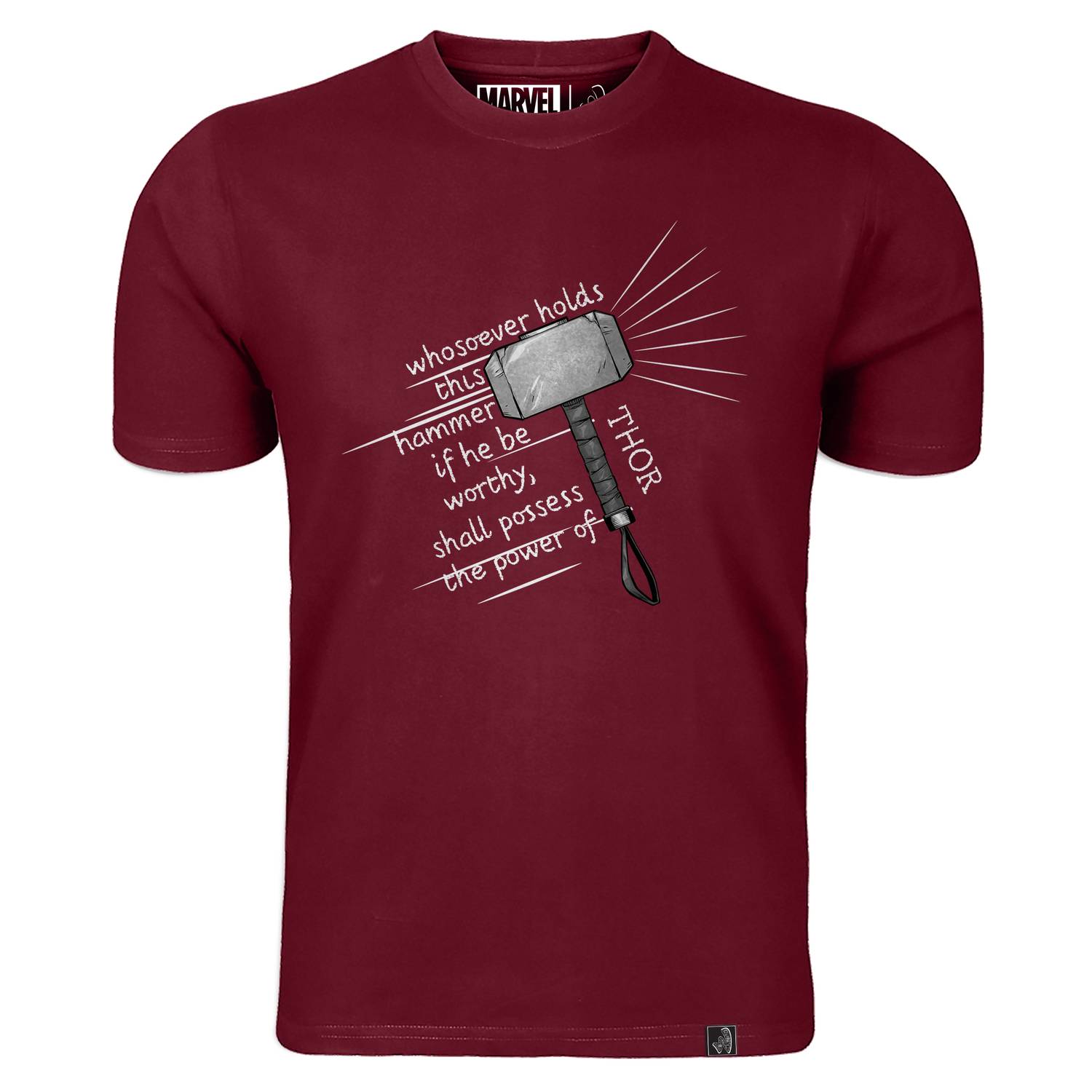 Marvel Thor Hammer Men's Round Neck T-shirt Maroon Medium Marvel Thor Hammer Men's Round Neck T-shirt Maroon Medium