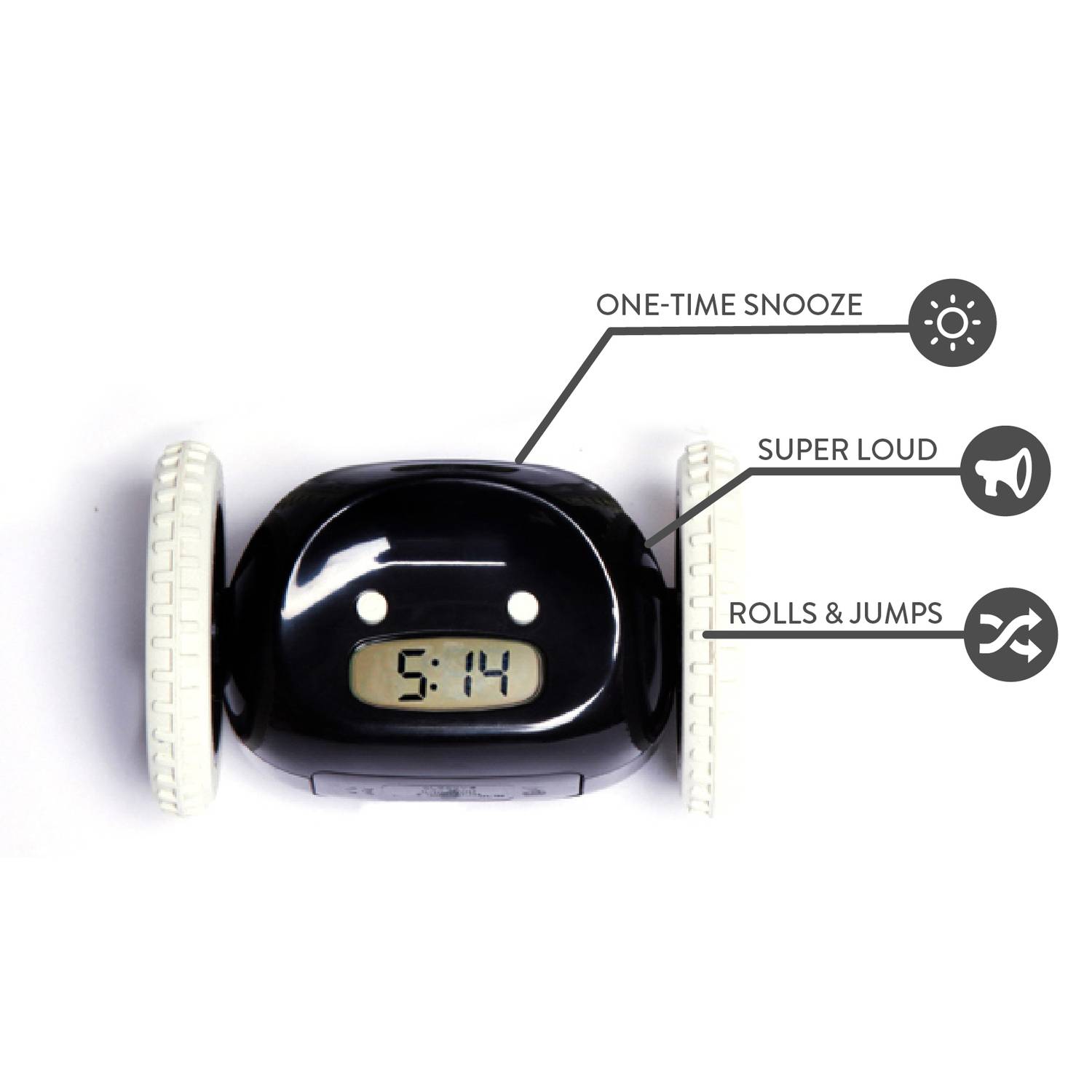 Clocky alarm clock on wheels - Black Clocky alarm clock on wheels - Black