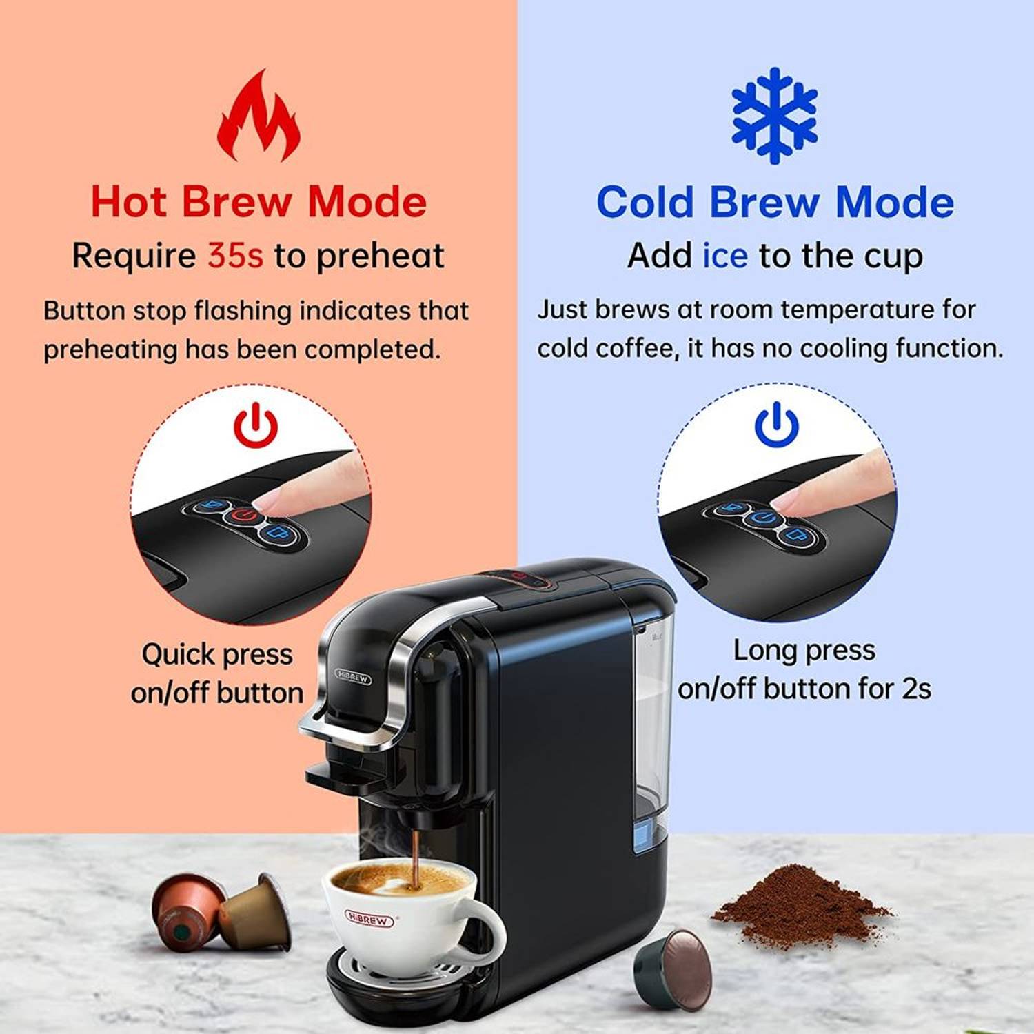 HiBREW 4 in 1 Coffee Machine H2A - Multi Capsules - Black HiBREW 4 in 1 Coffee Machine H2A - Multi Capsules - Black