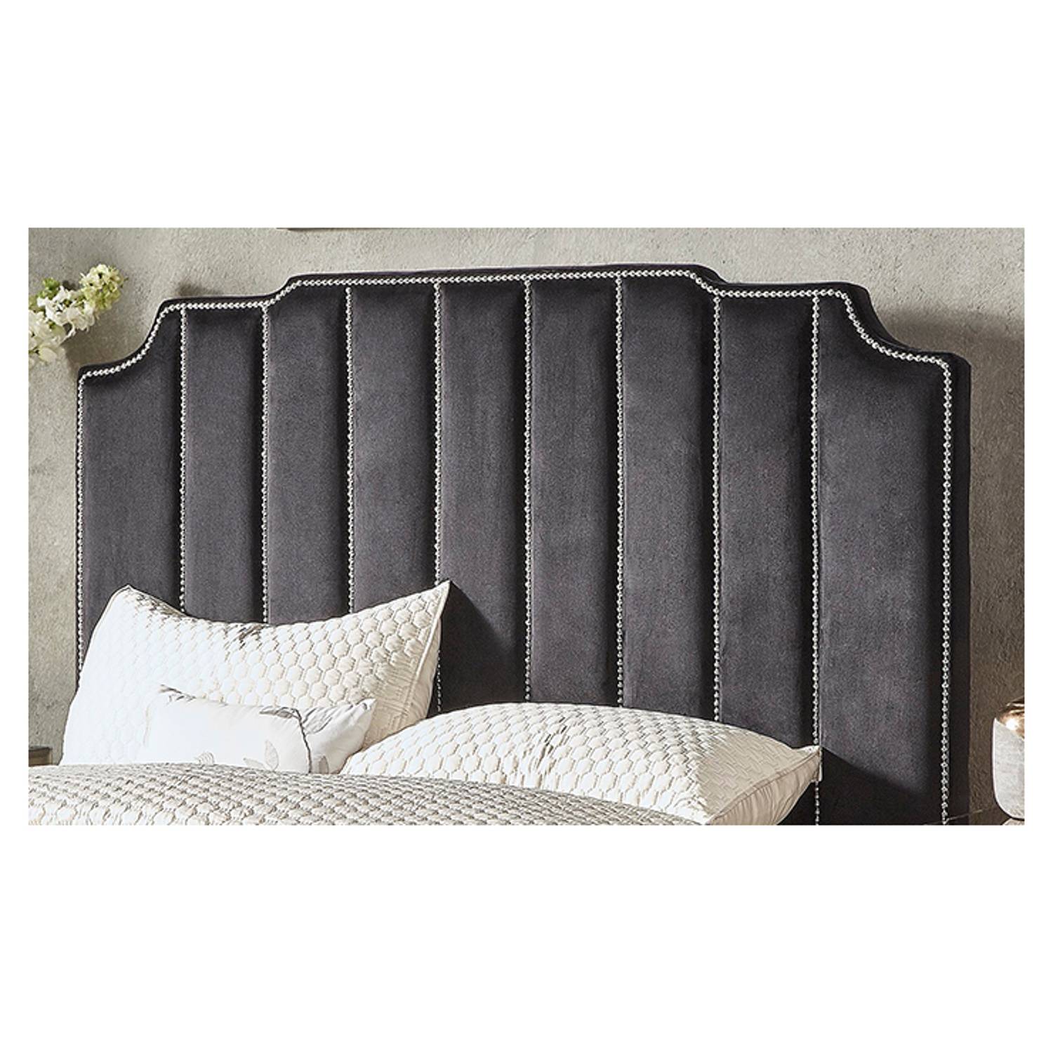 Chareau Velvet Upholstered Nailhead Queen Bed without Mattress Black Chareau Velvet Upholstered Nailhead Queen Bed without Mattress Black