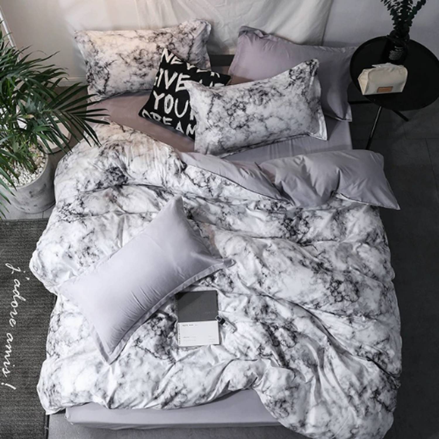 Luna Home Queen/double Size 6 Pieces Bedding Set Without Filler, Marble Design Grey Color Luna Home Queen/double Size 6 Pieces Bedding Set Without Filler, Marble Design Grey Color