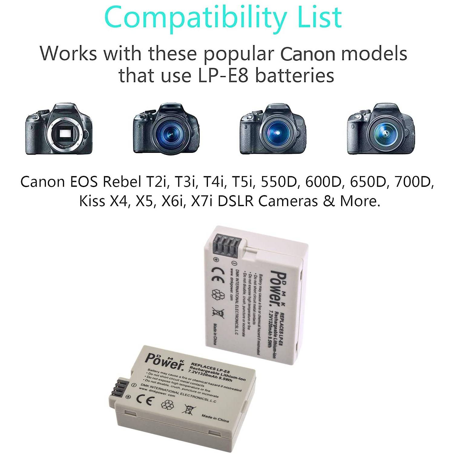 Dmk Power Lp-e8 Replacement Battery 2pack 1320mah Batteries With Battery Charger Kit (tc-usb2) Dmk Power Lp-e8 Replacement Battery 2pack 1320mah Batteries With Battery Charger Kit (tc-usb2)