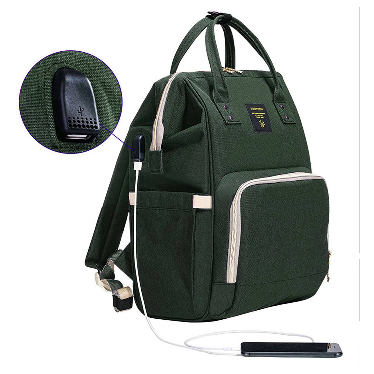 Sunveno Diaper Bag with USB Olive Green Sunveno Diaper Bag with USB Olive Green