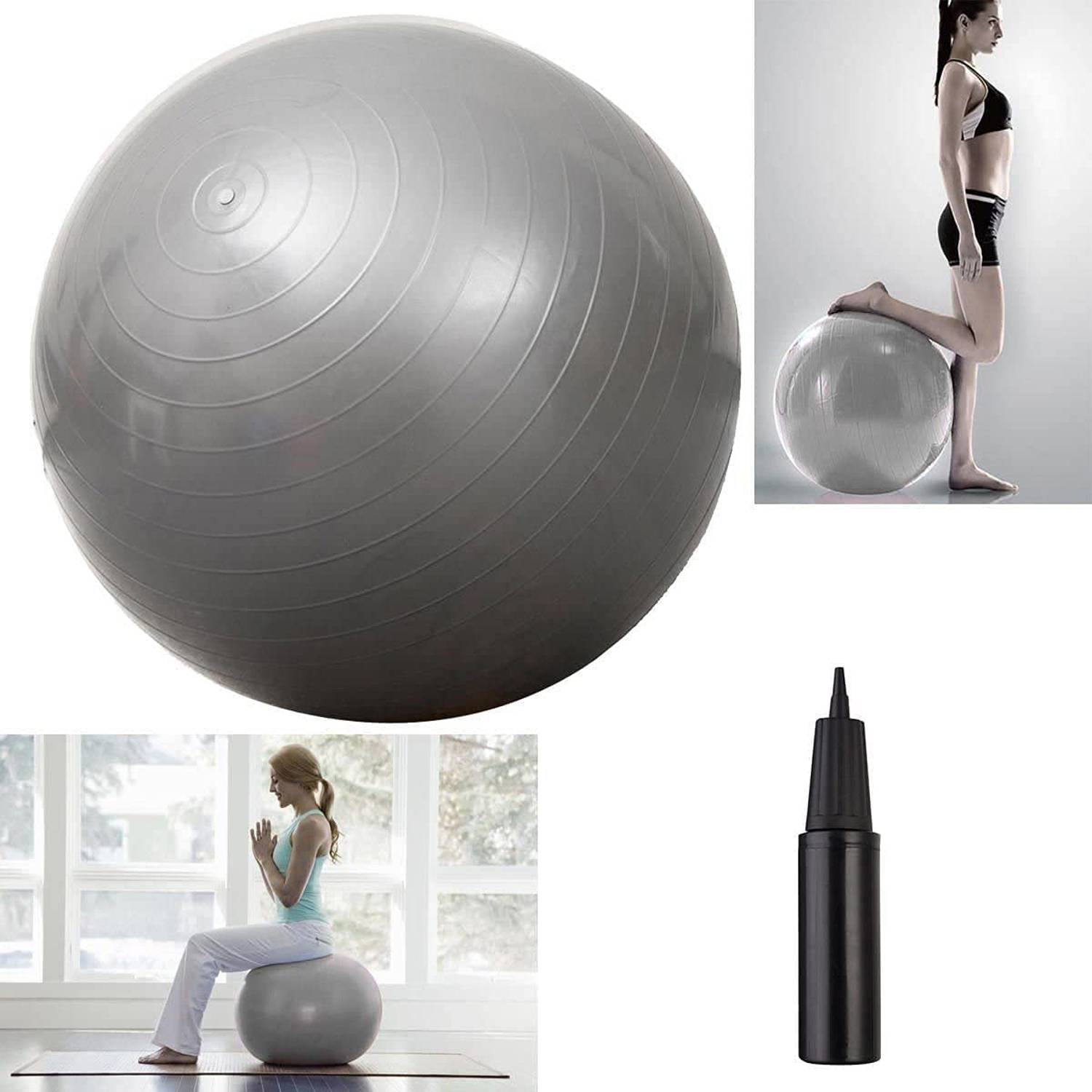 ULTIMAX Yoga Ball Exercise Fitness Heavy Duty Anti-Burst Stability Ball for Fitness Gym Yoga Pilates Birthing Pregnancy Physical Therapy with Quick Pump (85 cm- Silver) ULTIMAX Yoga Ball Exercise Fitness Heavy Duty Anti-Burst Stability Ball for Fitness Gym Yoga Pilates Birthing Pregnancy Physical Therapy with Quick Pump (85 cm- Silver)