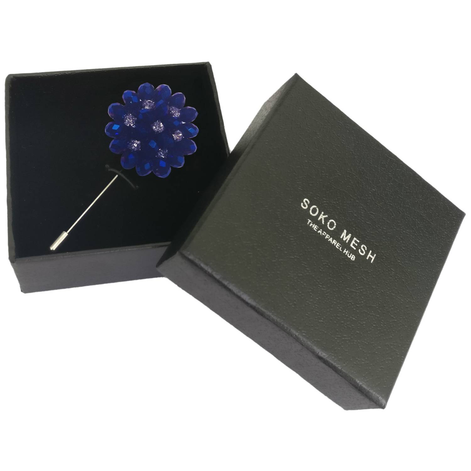 Soko Mesh Handcrafted Flower Boutonniere Blue & Silver For Men Soko Mesh Handcrafted Flower Boutonniere Blue & Silver For Men