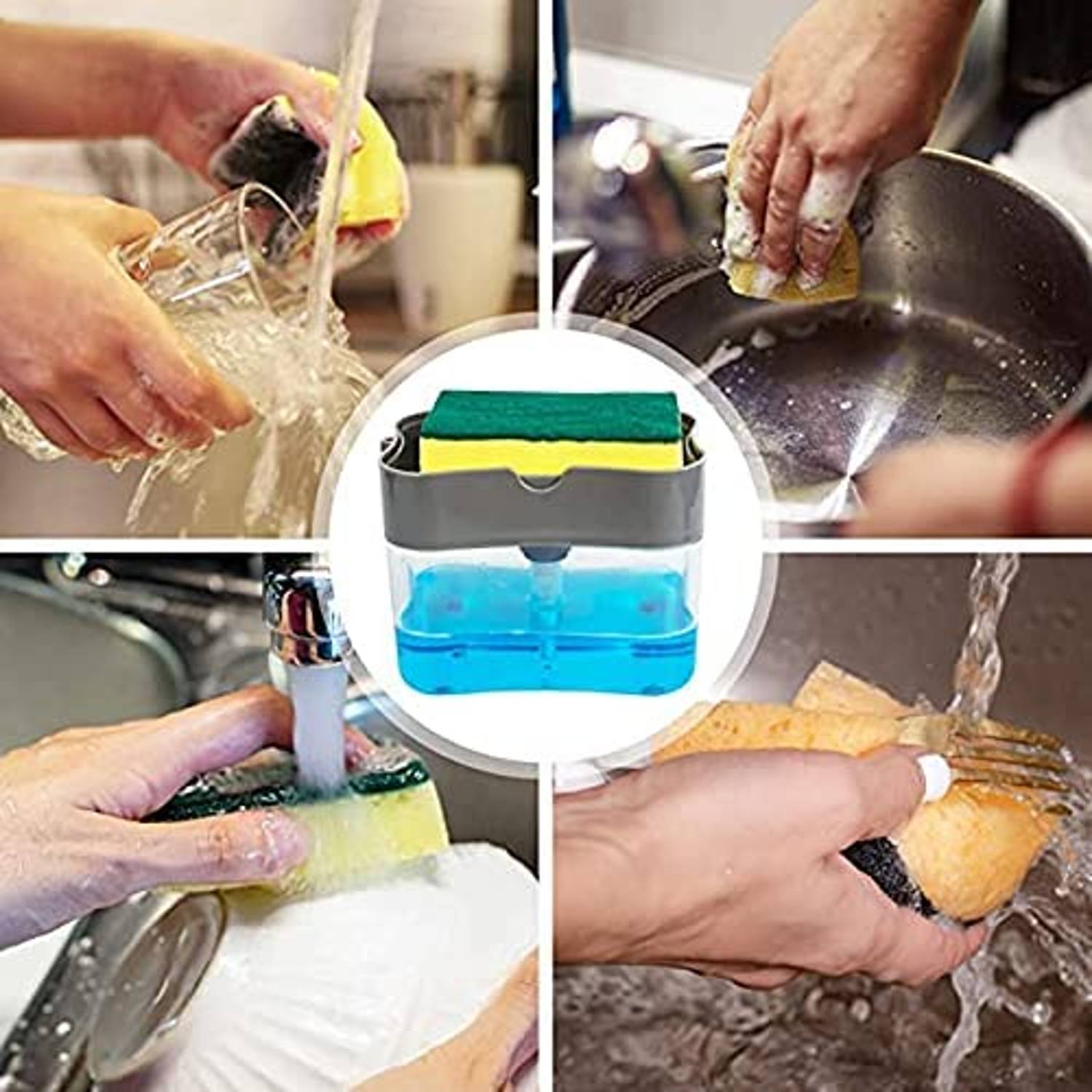 2-in-1 Dish Soap Dispenser With Sponge, Large Capacity Soap Detergent Dispenser With Sponge Rack Shelf, Soap Dispenser Pump & Sponge Caddy 2-in-1 Dish Soap Dispenser With Sponge, Large Capacity Soap Detergent Dispenser With Sponge Rack Shelf, Soap Dispenser Pump & Sponge Caddy