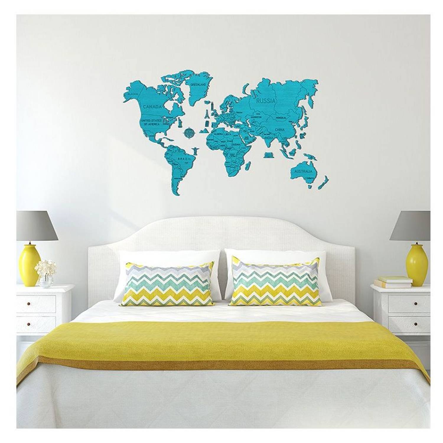 Wooden City Wooden World Map XL Cyan Wooden City Wooden World Map XL Cyan