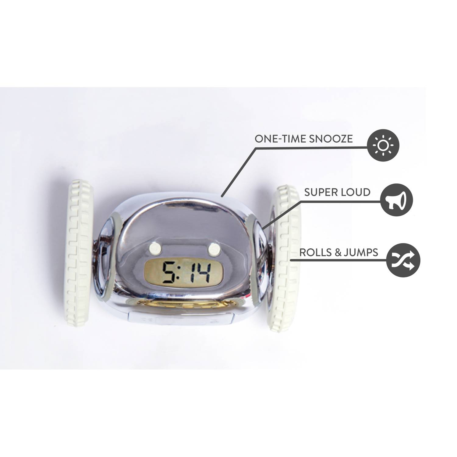 Clocky alarm clock on wheels - Chrome Clocky alarm clock on wheels - Chrome