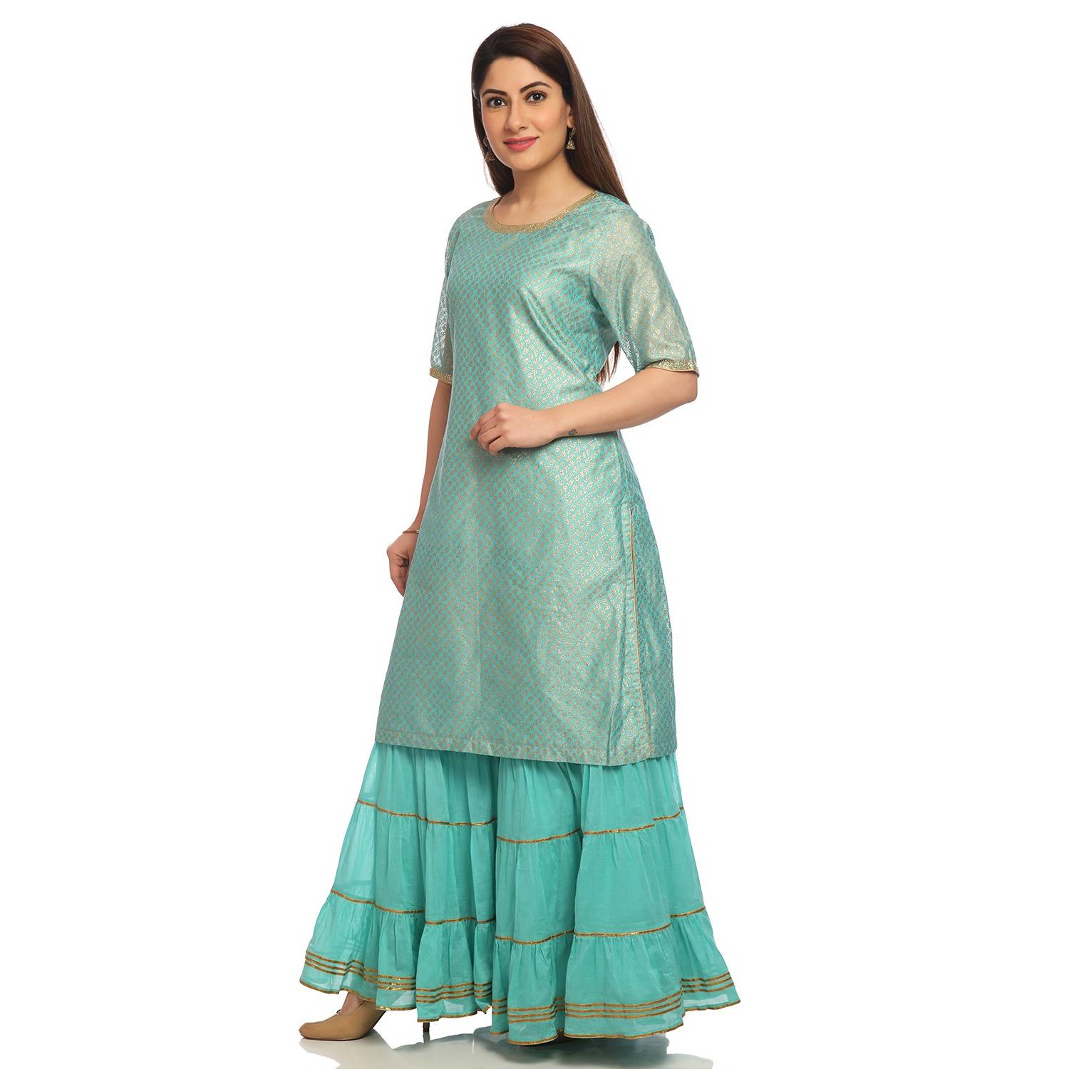 BIBA Turquoise Sharara Suit Set Size 36 BIBA Turquoise Sharara Suit Set Size 36
