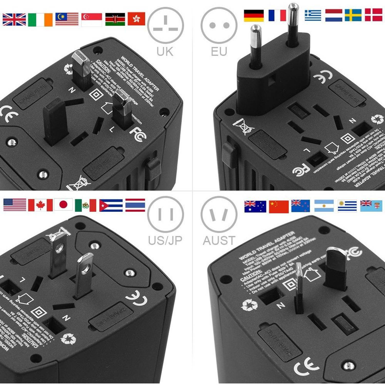 Budi 4 USB Travel Charger 7cm Black Budi 4 USB Travel Charger 7cm Black