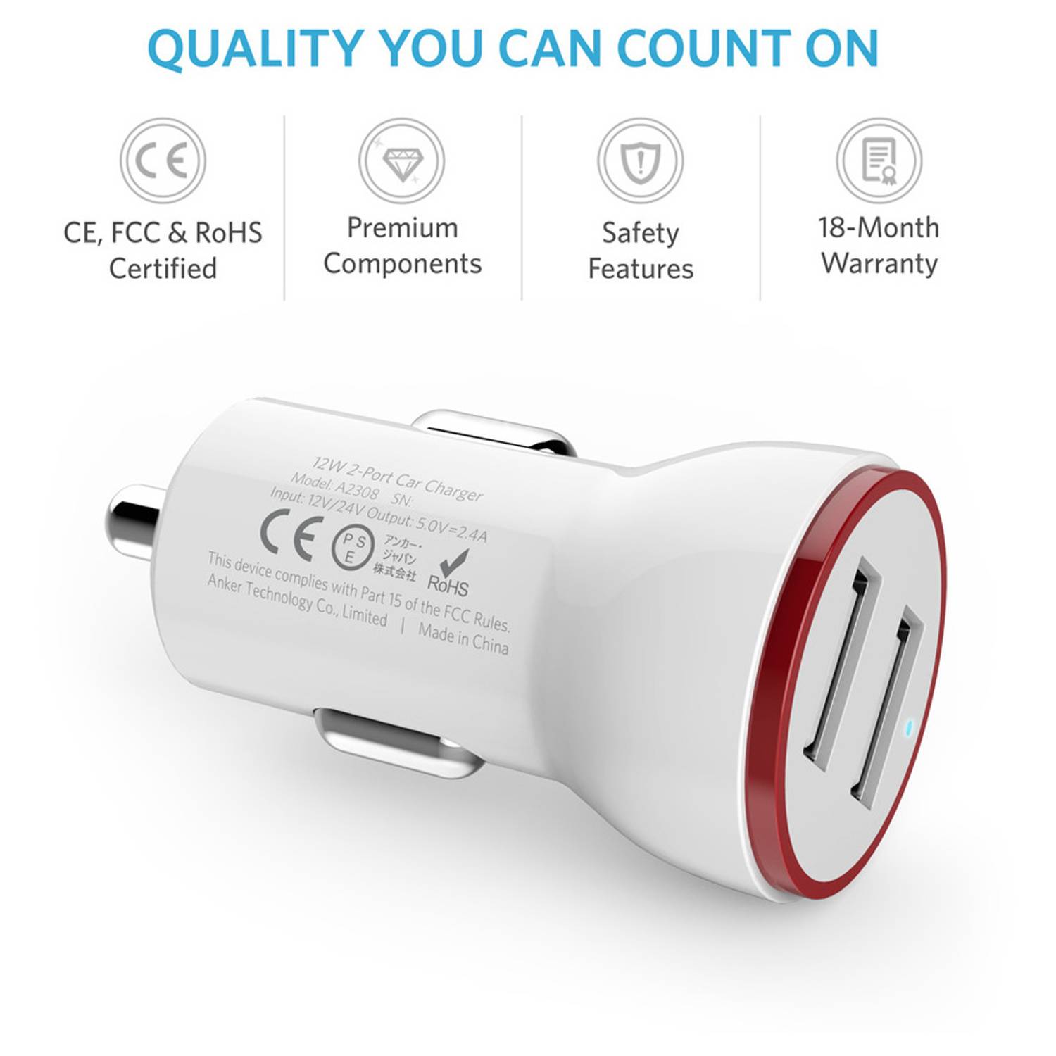 Anker Power Drive 2 Lite Car Charger White Anker Power Drive 2 Lite Car Charger White