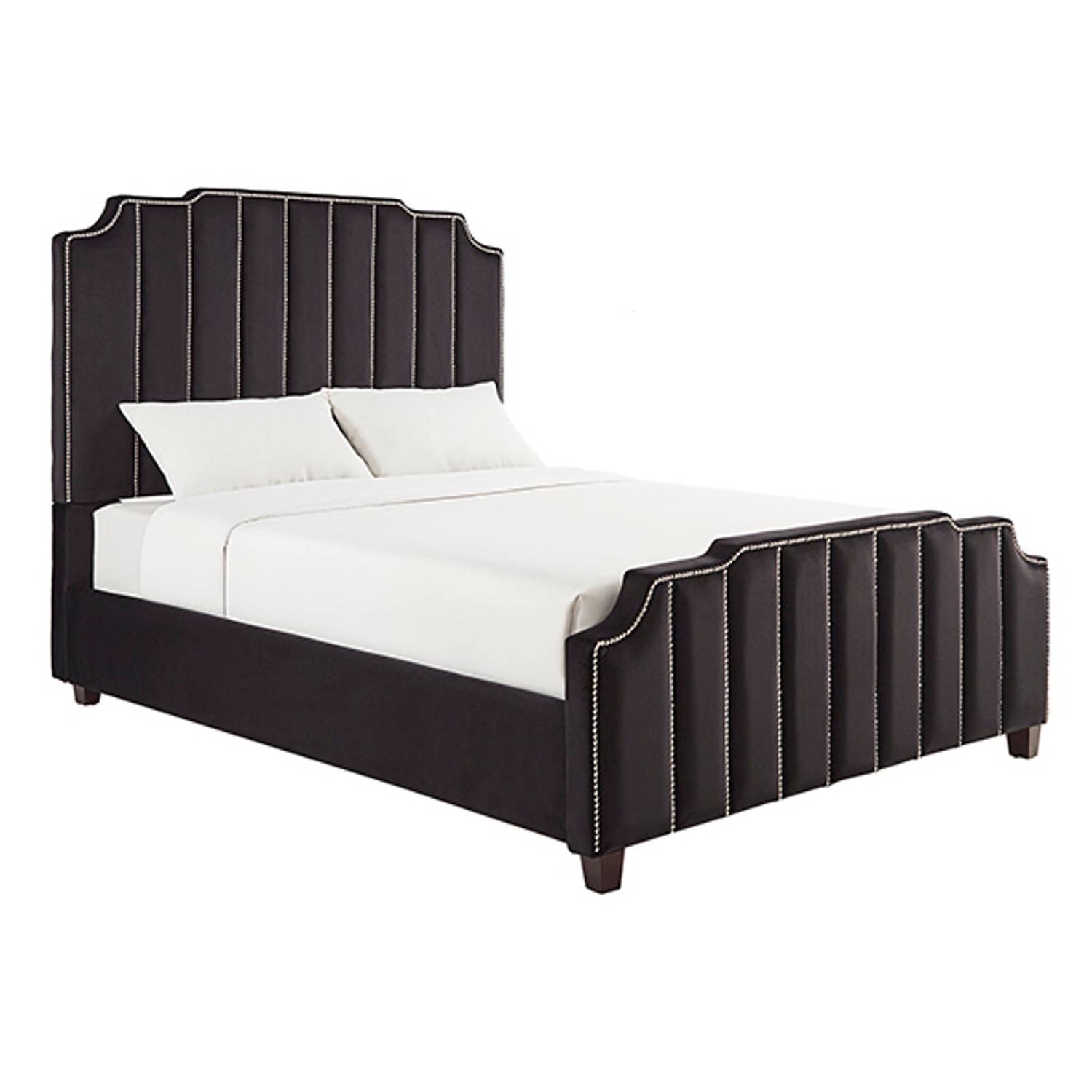 Chareau Velvet Upholstered Nailhead Queen Bed without Mattress Black Chareau Velvet Upholstered Nailhead Queen Bed without Mattress Black