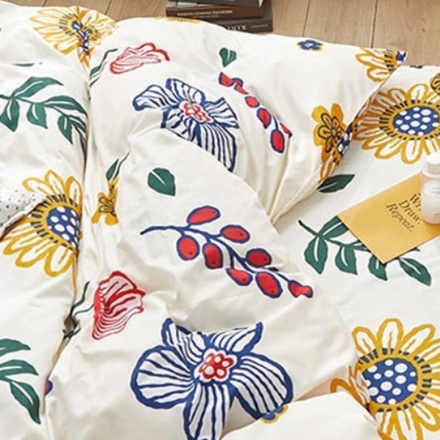 Luna Home Single Size 4 Pieces Bedding Set Without Filler, Summer Flowers Design Luna Home Single Size 4 Pieces Bedding Set Without Filler, Summer Flowers Design