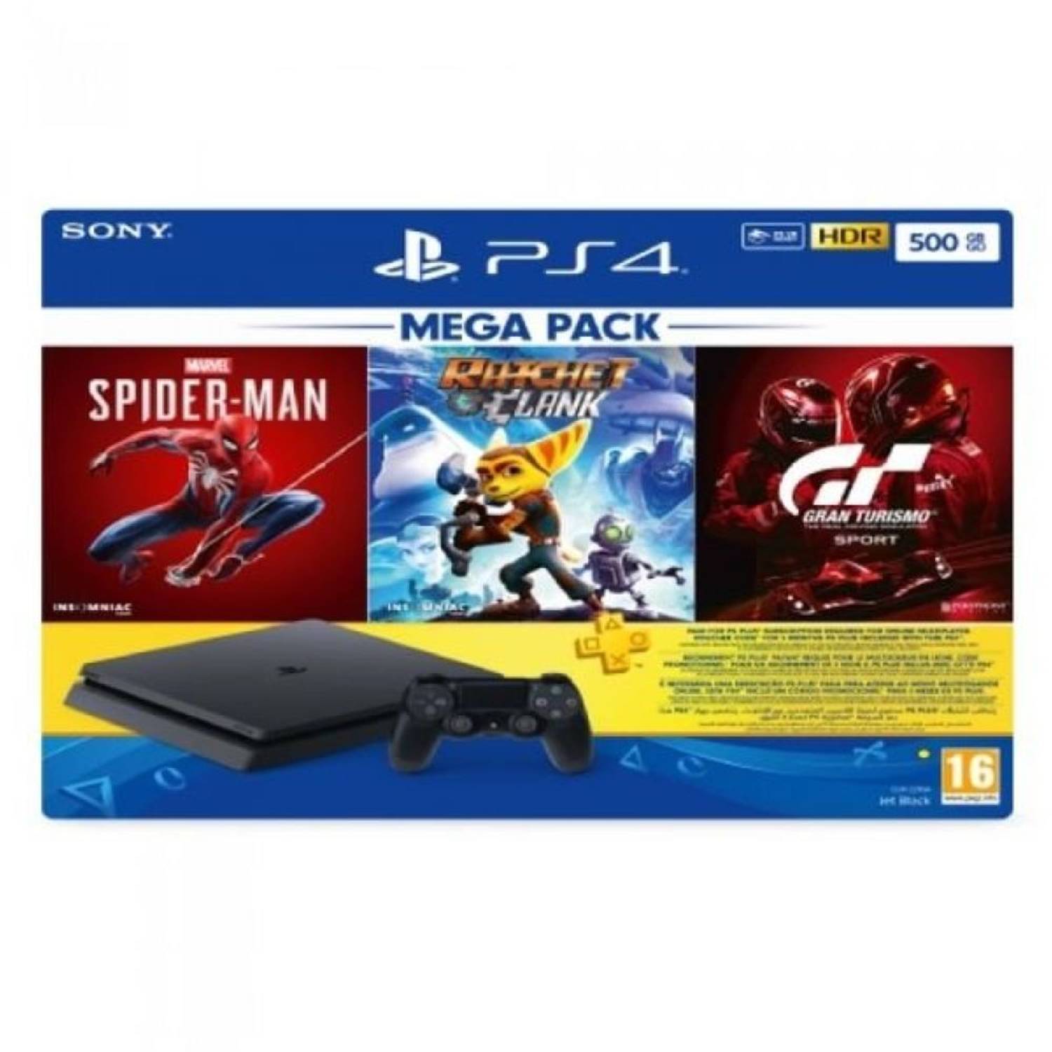Sony PS4 Gaming Console 500GB + Spider Man + GT Sport + Ratchet & Clank+ 3M Plus Card Sony PS4 Gaming Console 500GB + Spider Man + GT Sport + Ratchet & Clank+ 3M Plus Card