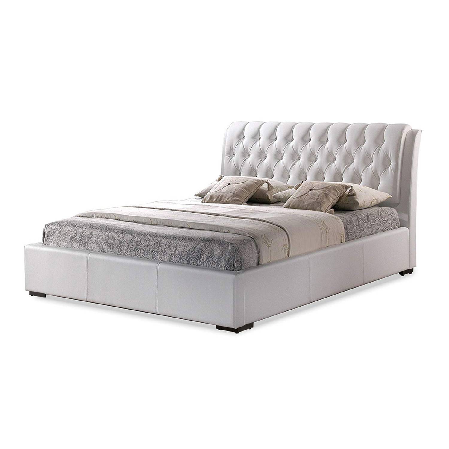Leatherette Tufted Bed with Half-Medical Mattress King without Mattress White Leatherette Tufted Bed with Half-Medical Mattress King without Mattress White