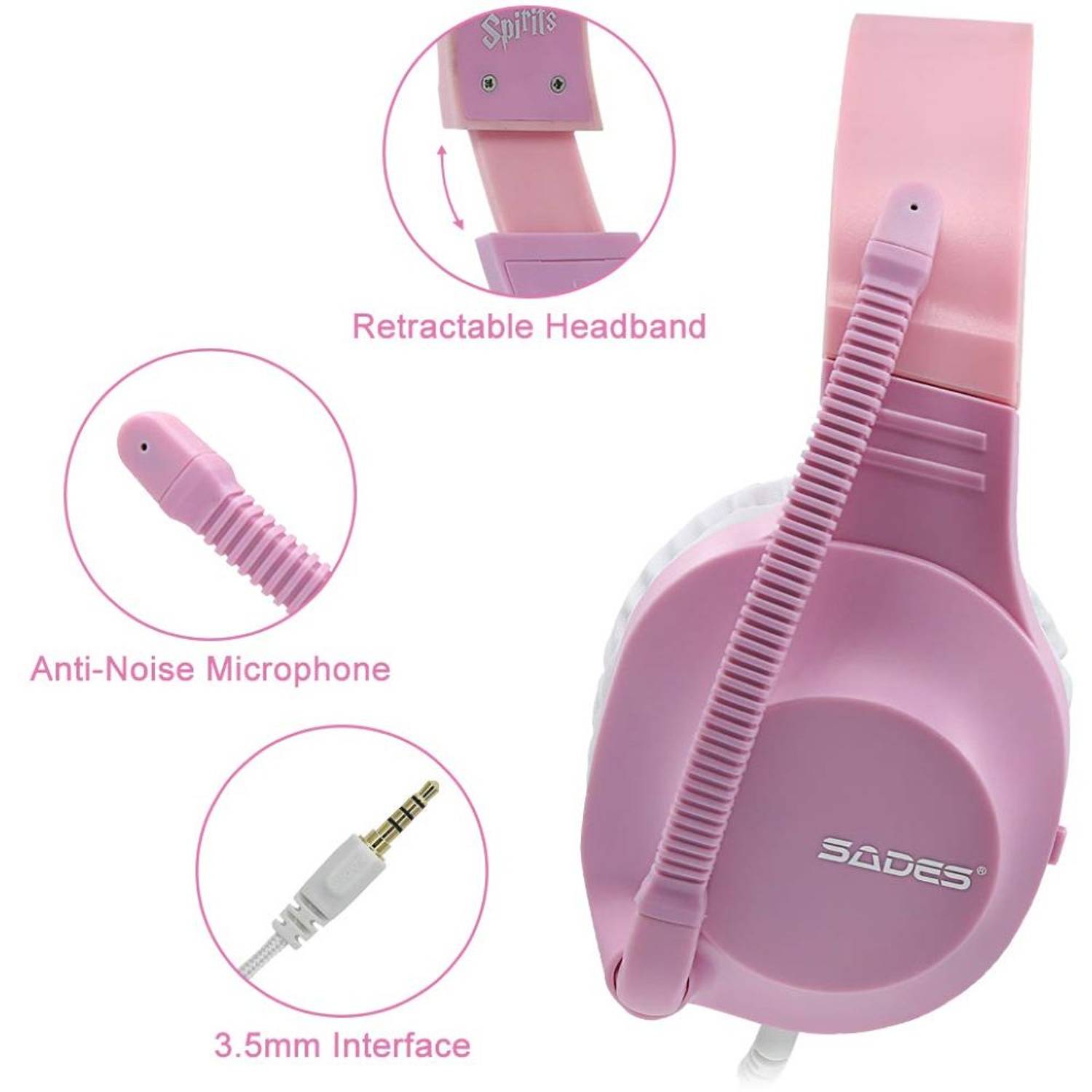 Sades SA-721 Spirits Angel Edition Wired On Ear Gaming Headset Pink Sades SA-721 Spirits Angel Edition Wired On Ear Gaming Headset Pink