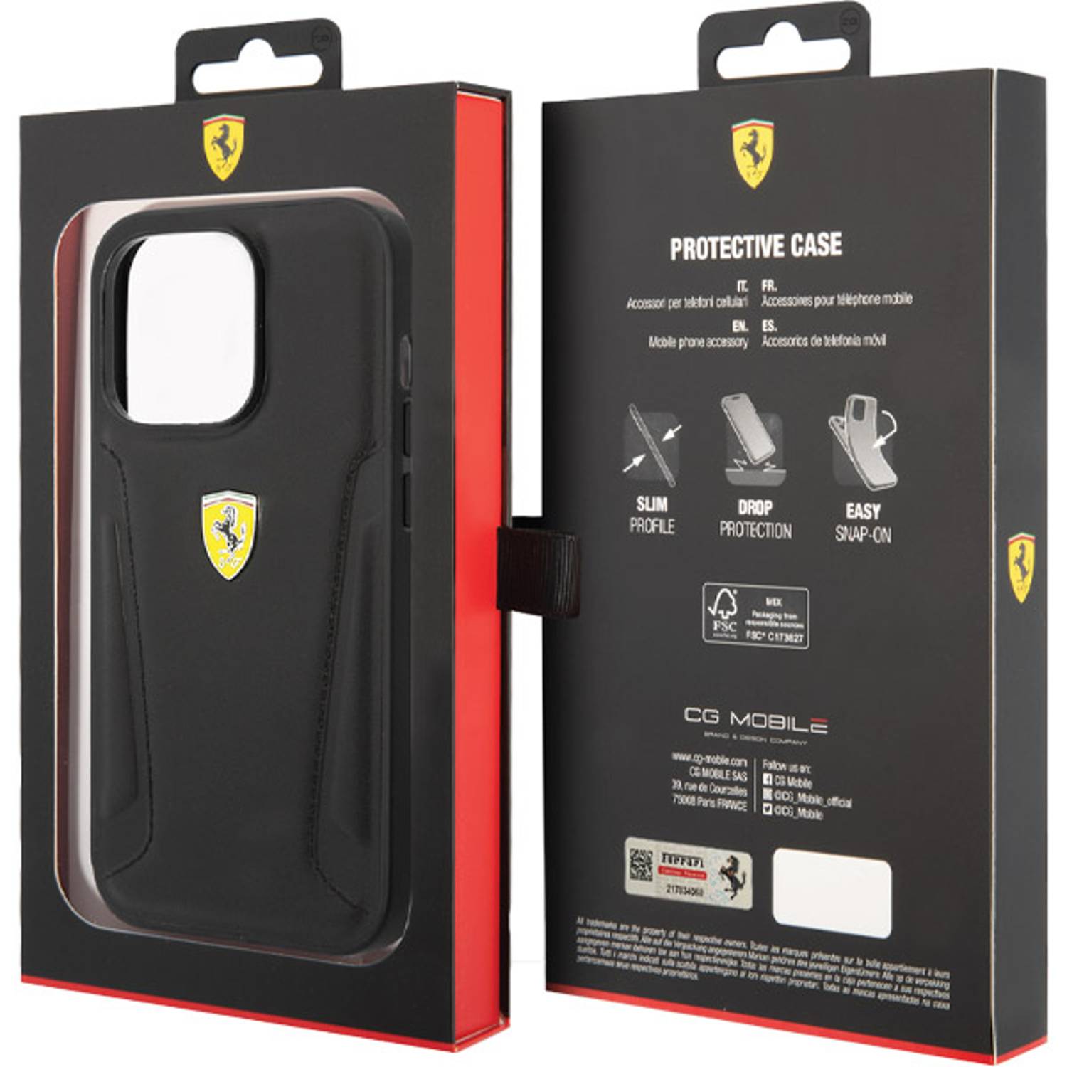 Ferrari Leather Case Black With Hot Stamped Sides iPhone 14 Pro Max Ferrari Leather Case Black With Hot Stamped Sides iPhone 14 Pro Max