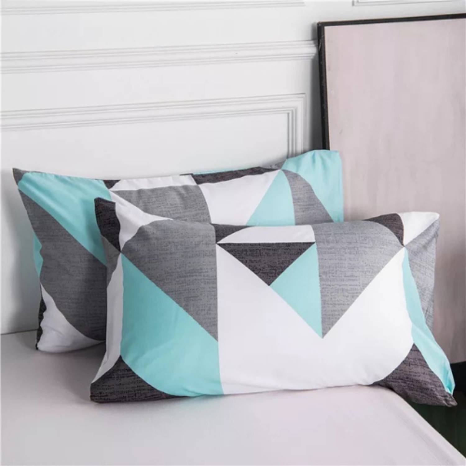 Luna Home Queen/double Size 6 Pieces Bedding Set Without Filler, Light Blue Geometric Design Luna Home Queen/double Size 6 Pieces Bedding Set Without Filler, Light Blue Geometric Design