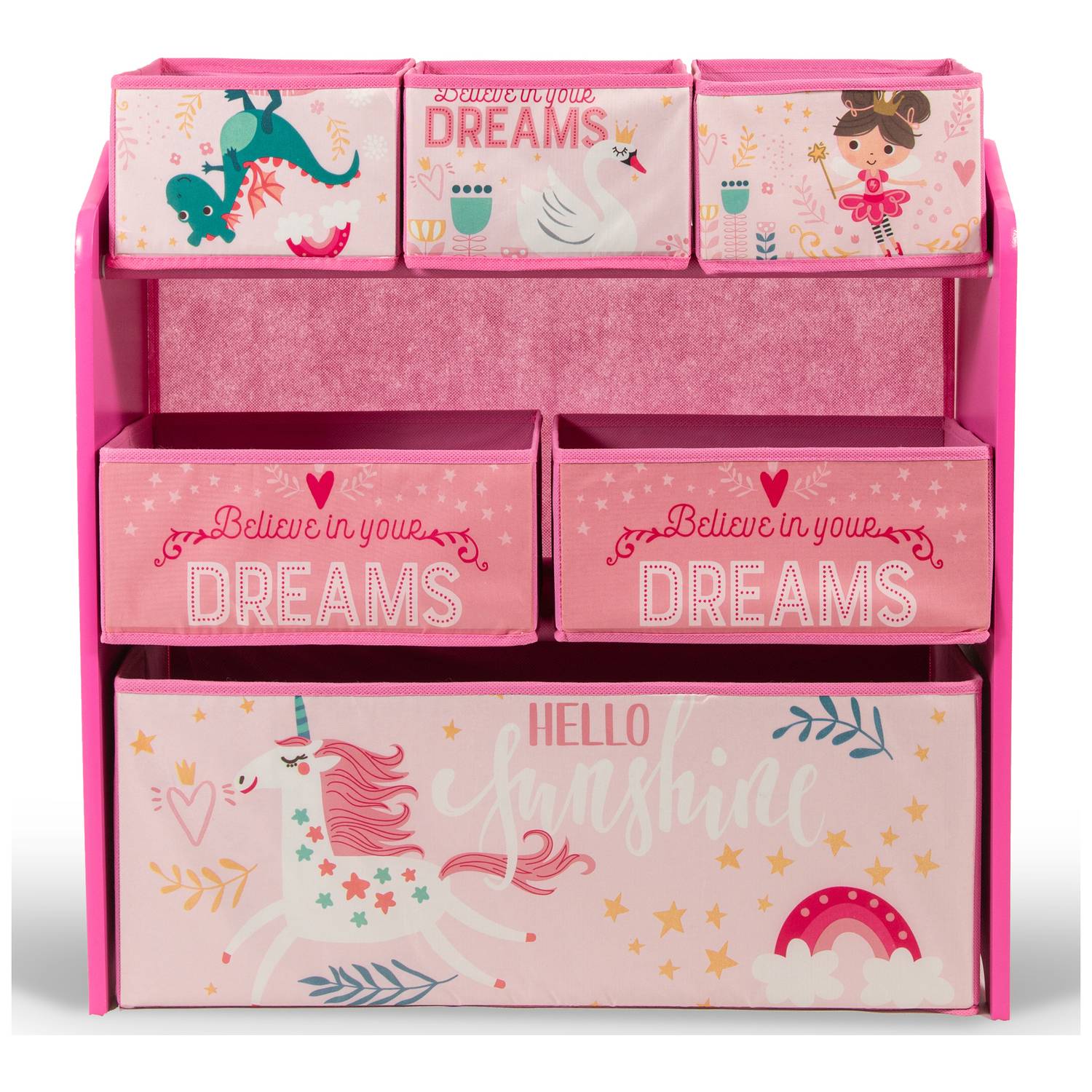 Sunshine Unicorn Design Multi-Bin Toy Organizer with Storage Bins Pink Sunshine Unicorn Design Multi-Bin Toy Organizer with Storage Bins Pink