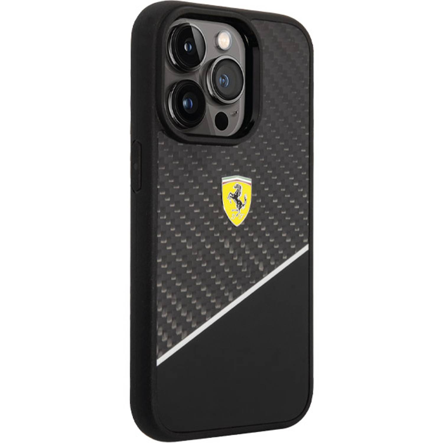 Ferrari Bimaterial Carbon Case Black With Silver Stripe iPhone 14 Pro Ferrari Bimaterial Carbon Case Black With Silver Stripe iPhone 14 Pro